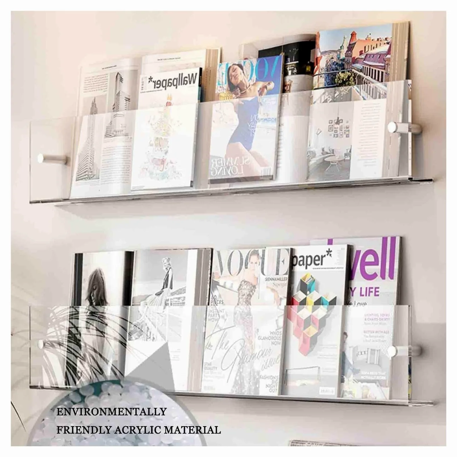Confezione da 2 mensole galleggianti in acrilico da parete, portariviste e porta record, libreria da appendere, per ufficio, casa, chiesa, elegante ge 80 cm