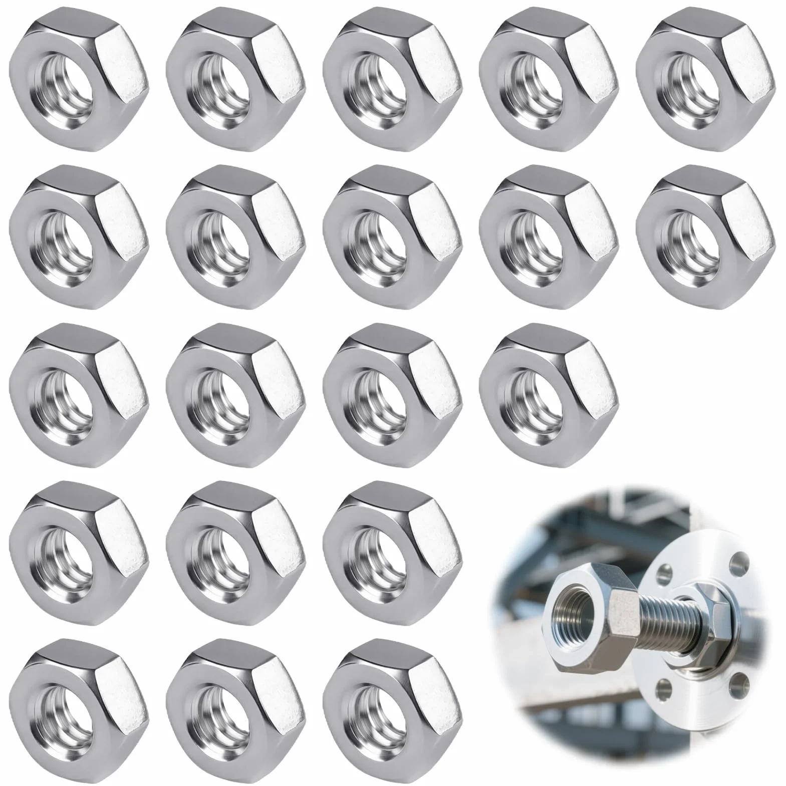 Set 20 Pezzi Dado Esagonale Acciaio Inossidabile 1/4 Pollici per Fotocamere Treppiedi Telescopi