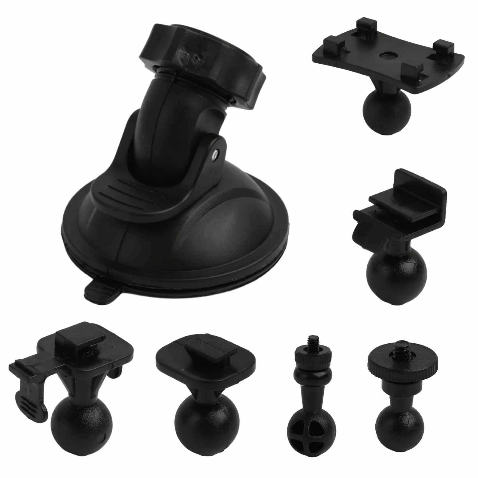 Supporto da Auto con Ventosa per Cruscotto e Parabrezza, Compatibile con Dash Cam, GPS e Action Camera, con Adattatore a 6 Tipologie e Rotazione a 360 Gradi, Buona stabilità Visione Grandangolare