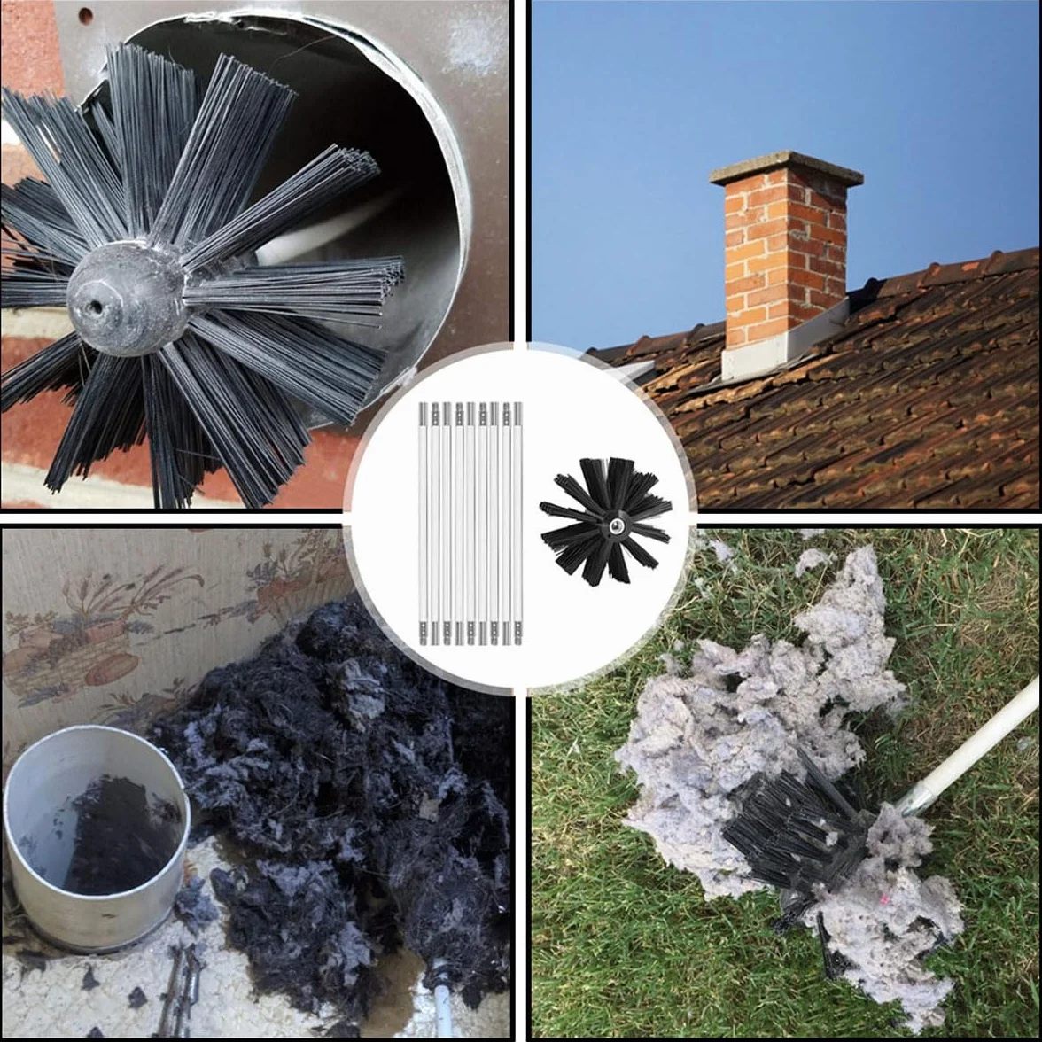 Kit di Pennello per Pulizia del Camino Spazzole per Camini Nylon Rotante Flessibile Spazzola Pulizia Camino con 15 Aste Flessibili 1 Testa a Pennello 200mm