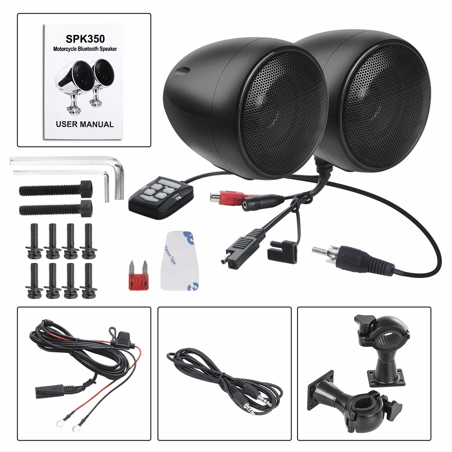 iMESTOU Sistema Audio per Moto 4 Pollici Bluetooth Altoparlanti Stereo Impermeabile 300 W Classe D AUX MP3 Amplificatore Integrato Fit per 1-1.25 Pollici Manubrio Moto ATV UTV