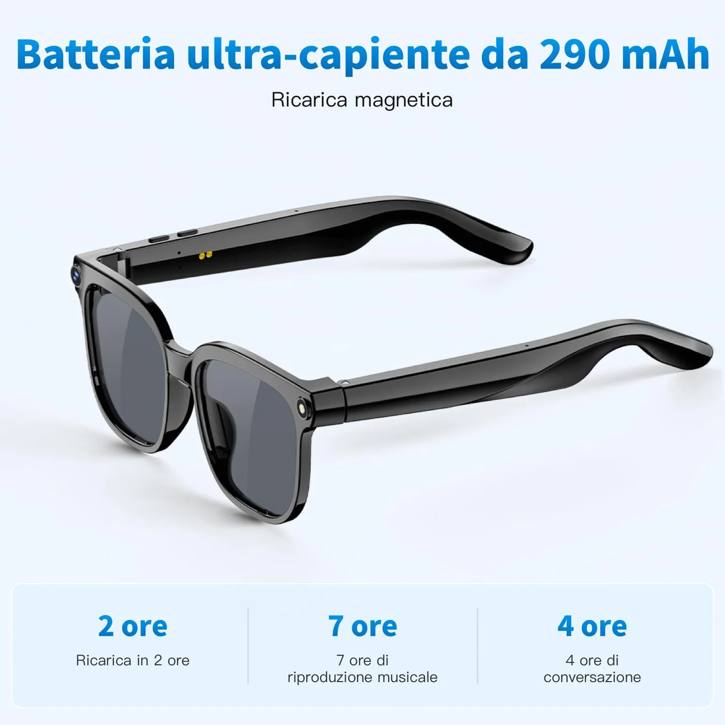 Occhiali intelligenti da 32 GB con intelligenza artificiale, dotati di fotocamera 4K con stabilizzazione dell'immagine, registrazione video e traduzione in tempo reale, lenti fotocromatiche