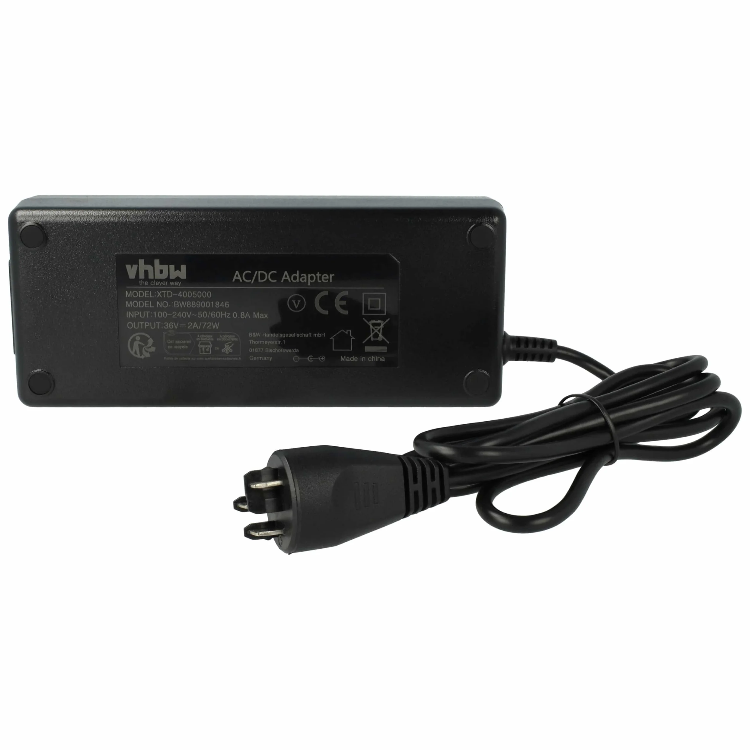 vhbw 1x caricabatterie compatibile con Bosch PowerPack 400, PowerPack 500 batterie, e-bike - Per batterie Li-Ion da 36 V 72 W