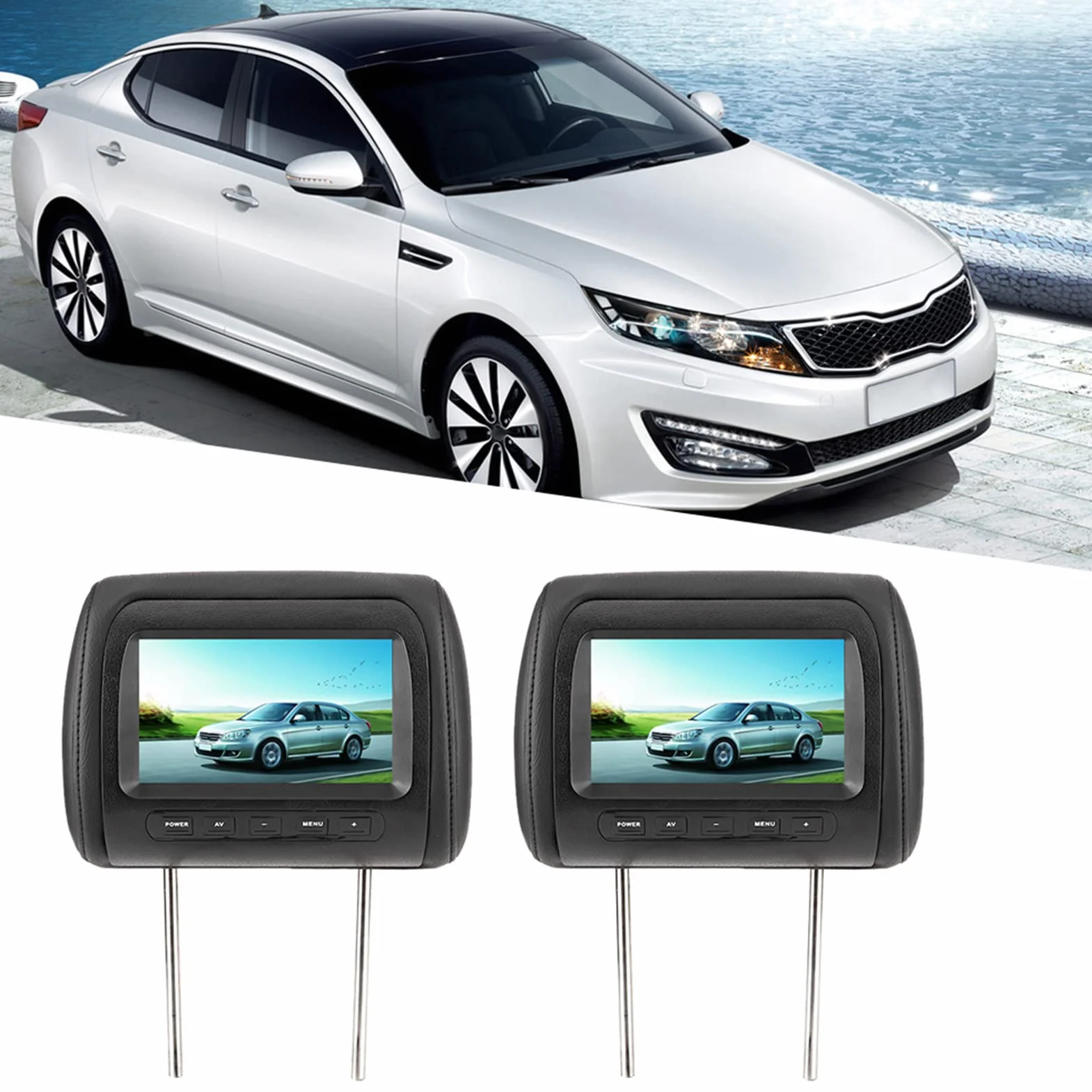 Display Per Poggiatesta Wireless da 2 Pezzi da 7 Pollici, Monitor DVD Per Auto Poggiatesta Regolabile Monitor Video LCD Display MP5 Nero