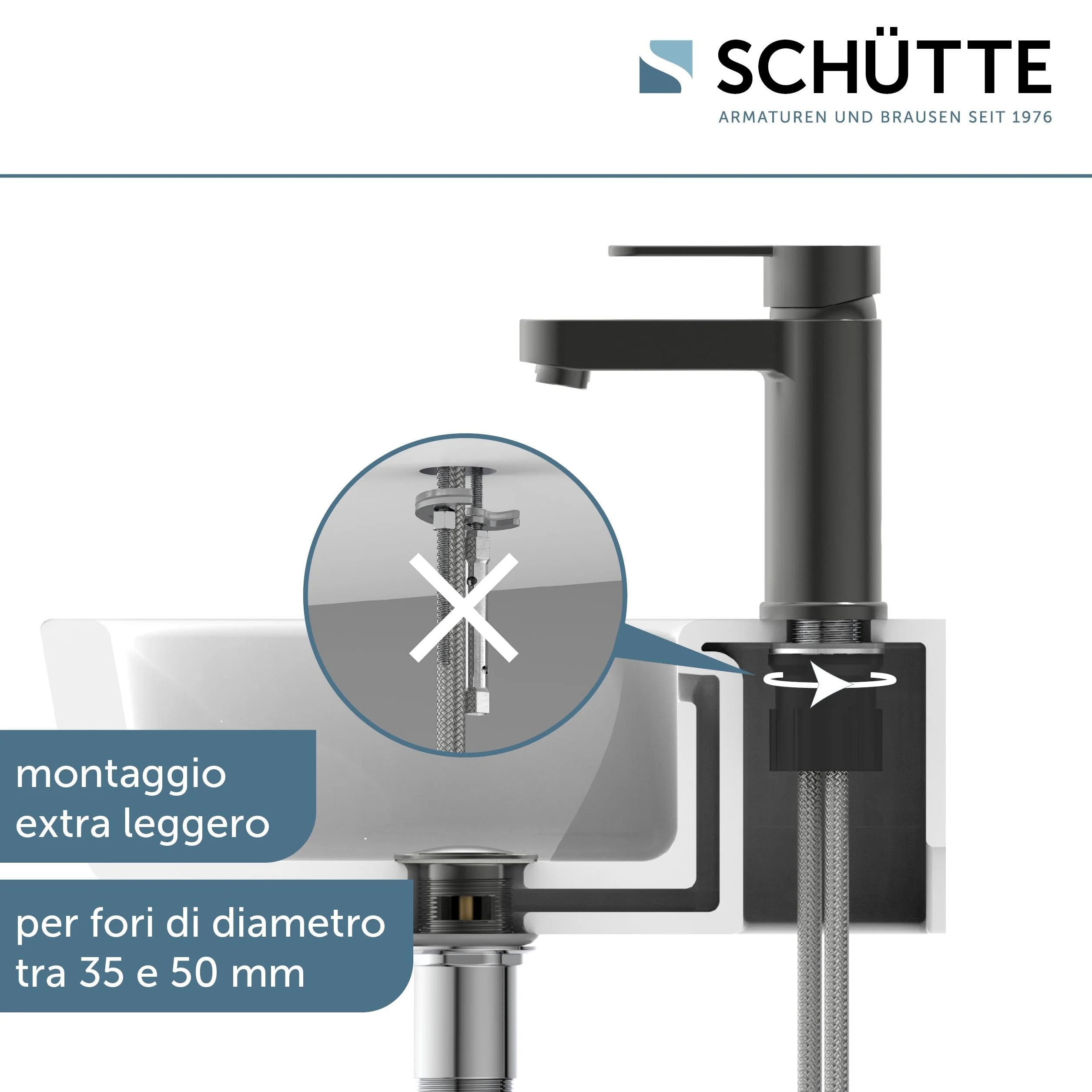 Miscelatore per lavabo Schütte Elephant, elegante miscelatore con rubinetto di scarico per bagno, rubinetto per bagno con scarico a scomparsa, rubinetto per lavabo, grafite opaca, 34212