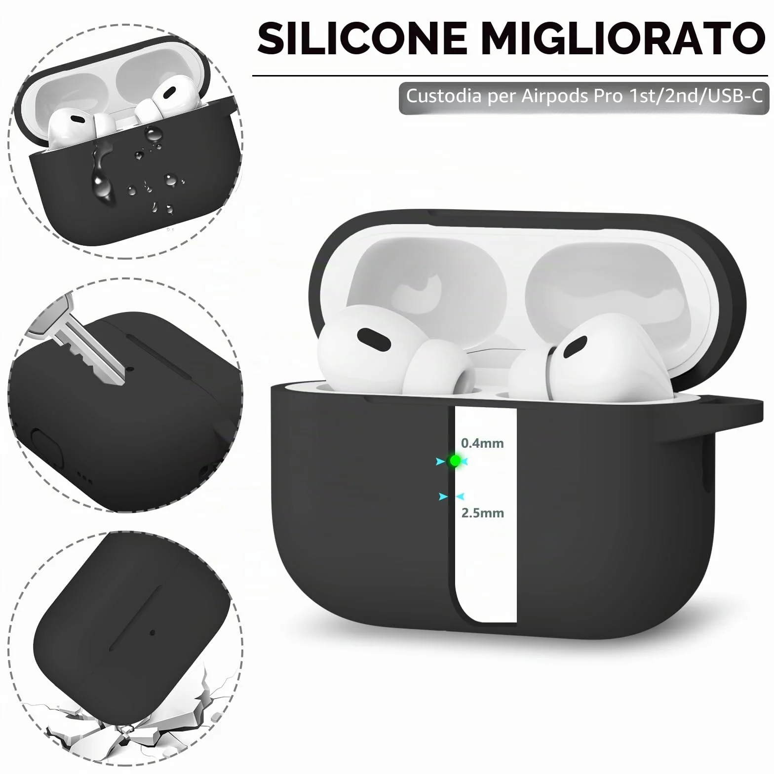 Inesore Compatible with Airpods Pro 2 Custodia Cover,Silicone Protective Case for Apple Airpods Pro 2nd/1st Generation Charging Case with Keychain and Cleaner Pen,for Women Men-Black