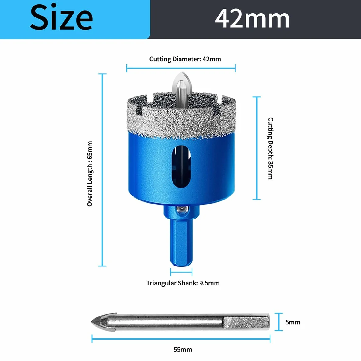 Punte per Trapano Diamantate 42mm con Punte Guida di Centraggio, Sega a Tazza Diamantata per Piastrelle, Marmo e Ceramica