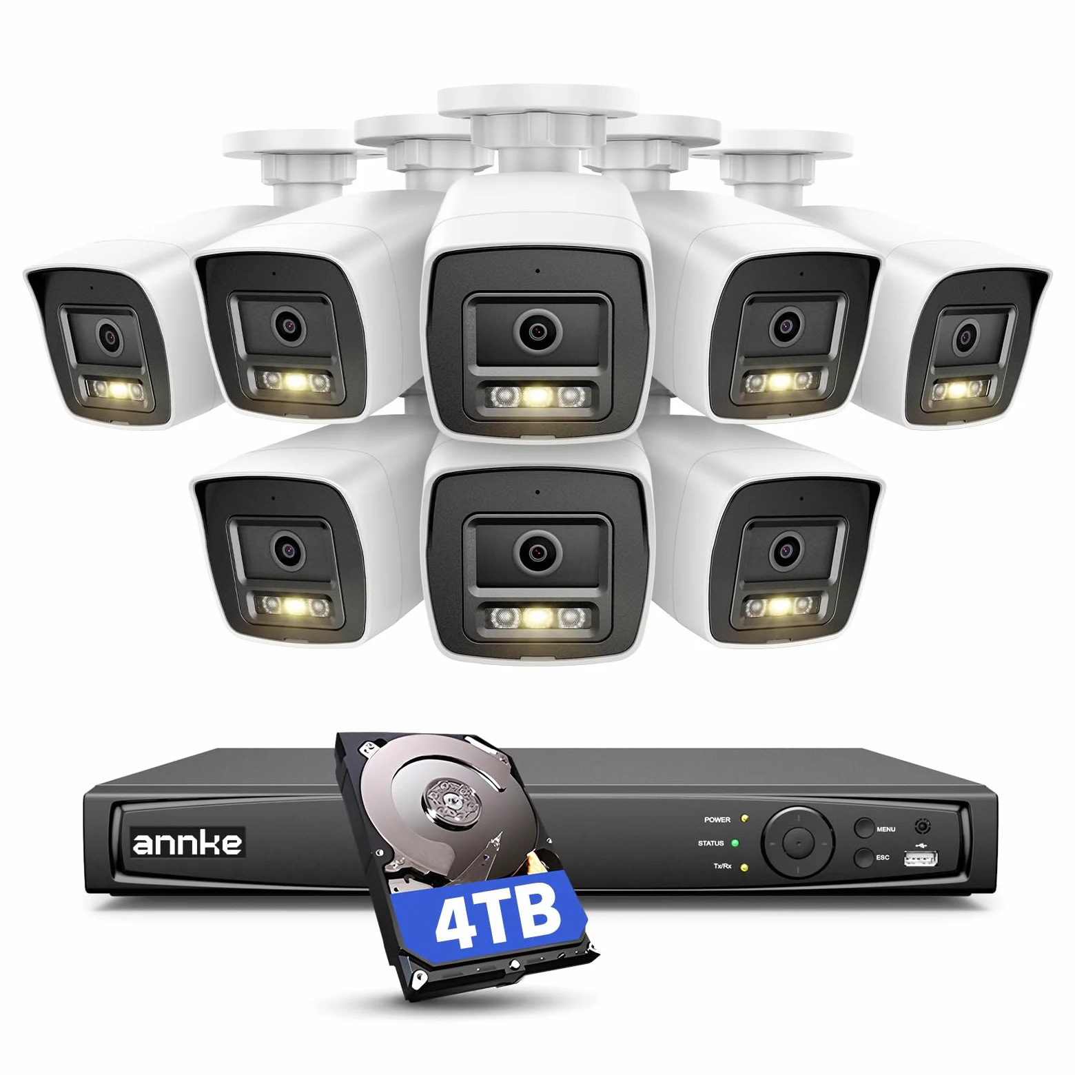 ANNKE 12MP PoE Kit Videosorveglianza, NVR 16Canali 4TB | 8 Telecamere Sorveglianza Esterno, Visione Notturna a Colori, Rilevamento Intelligente Umani/Veicoli, Audio, IP67