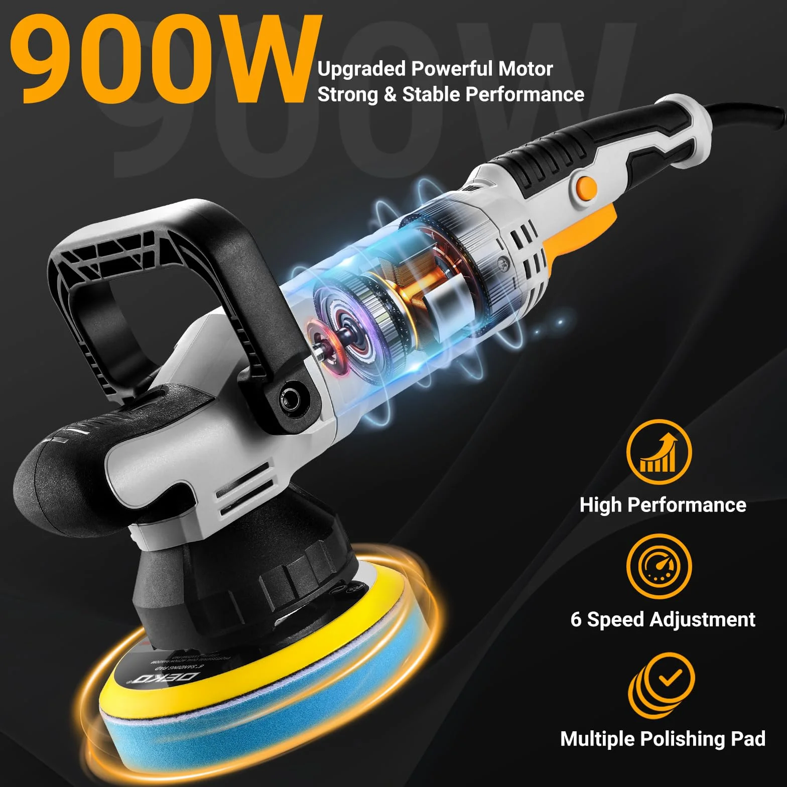 DEKOPRO 800W Lucidatrice Orbitale Elettrica 150mm 6 Velocità 1800-5500RPM 9mm per Auto