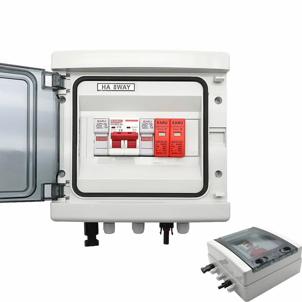 Quadro Elettrico Esterno,Quadro Elettrico Interno Scatola combinatrice solare fotovoltaica fotovoltaica da 500 V 1 ingresso 1 uscita con protezione contro i fulmini Fusibile CC MCB SPD Scatola imperme