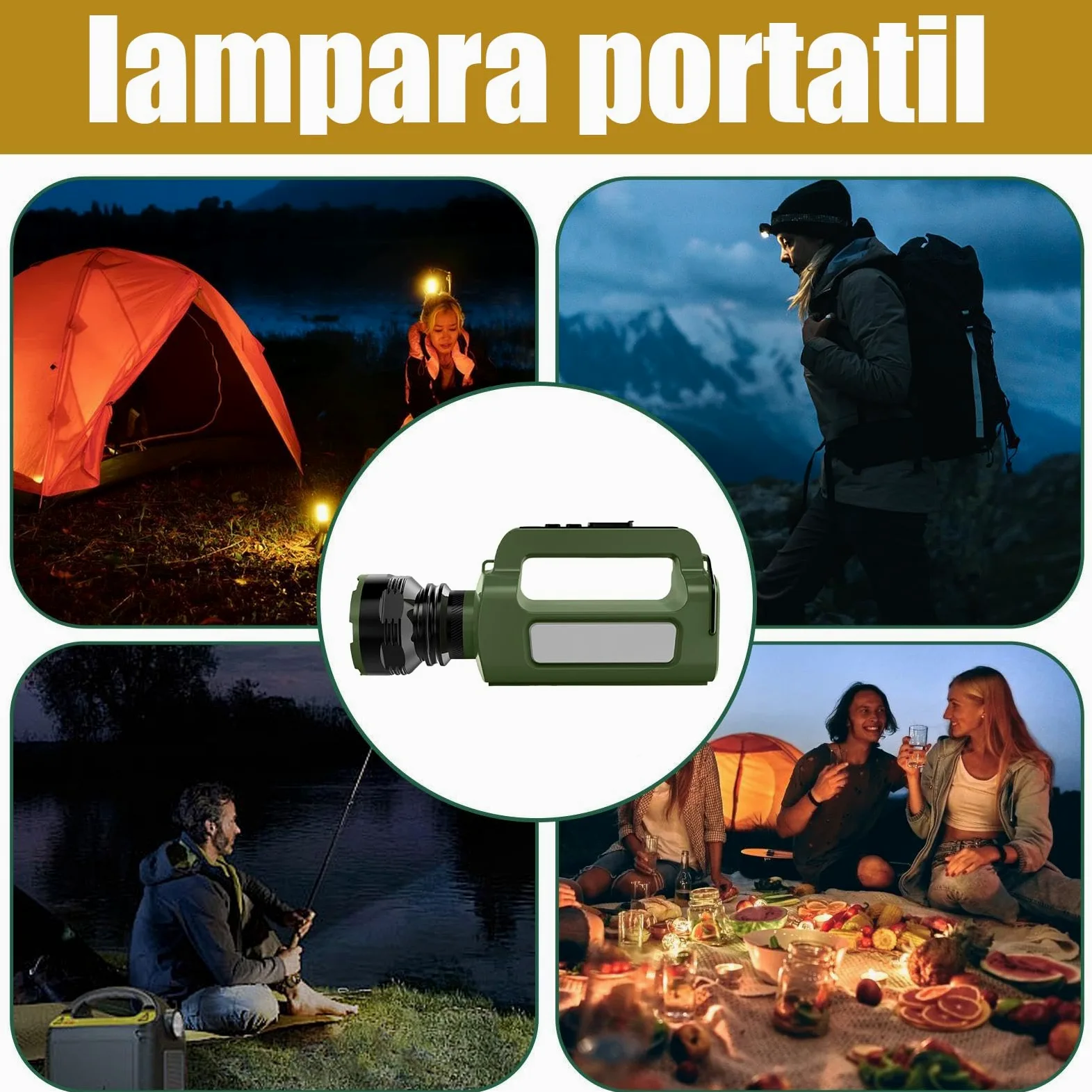 Intense Torce Torcia da Campeggio Ricaricabile | Lanterna A Batteria Durevole Con Luce Per Pesca Casa Escursionismo E Mancanza Di Energia Notte