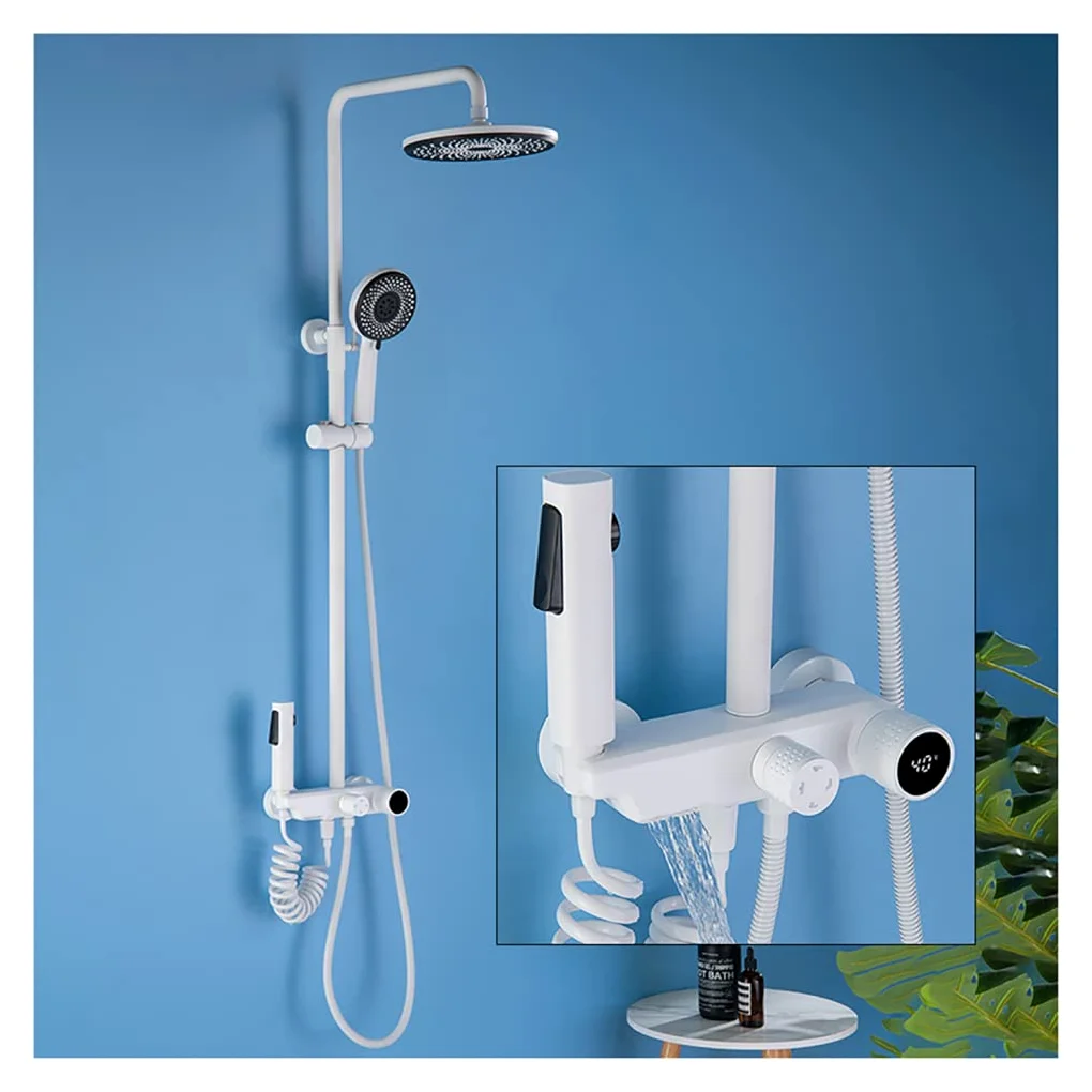 Set Doccia con Rubinetto e Display Digitale a LED, Montaggio a Parete, soffione da 10 Pollici, doccetta, soffione Bidet, Spazzolato