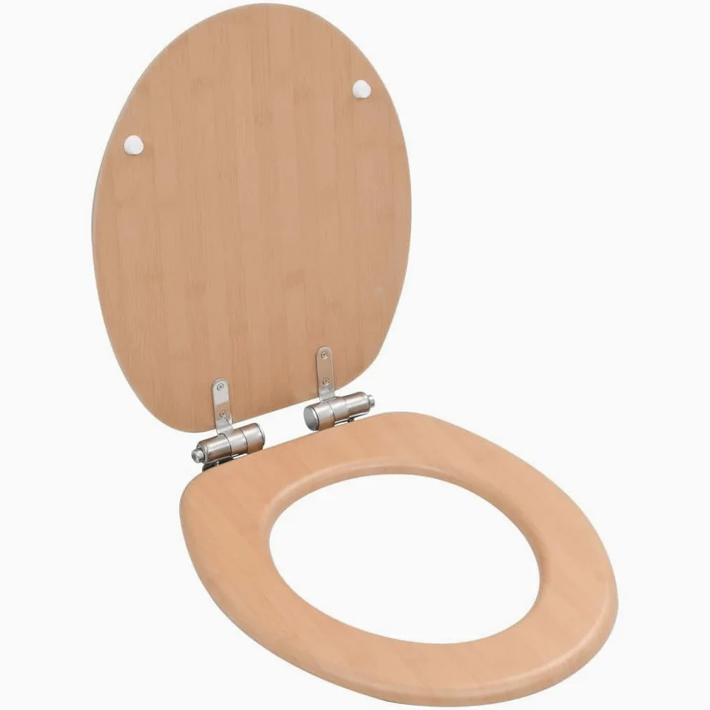 Set di 2 sedili WC sedile WC bagno casa interno bagno MDF coperchio chiusura morbida bambù 02_0002962