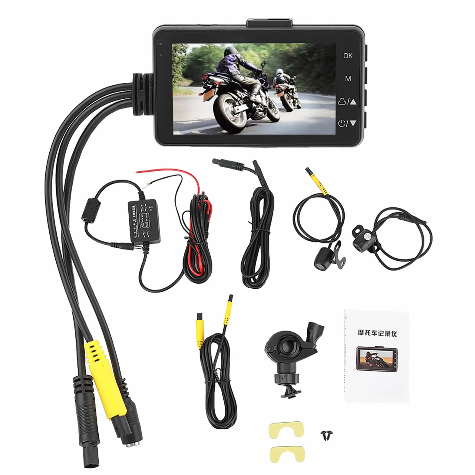 Registratore per Moto, Doppia Fotocamera, Schermo LCD 3 Pollici 720P, IP65 Impermeabile, Telecamera Posteriore, Registrazione della Vista, Utilizzatore di Strada, Viaggiatori, Ciclisti, Sicurezza Moto