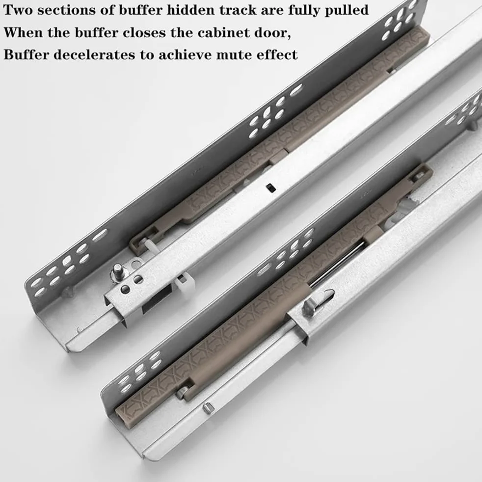 Guide per cassetti in Metallo, Confezione da 2 Guide for cassetti sottotop a Estrazione Totale, Chiusura Ammortizzata, Argento, 10-20 Pollici, 100 kg(500mm/20in)