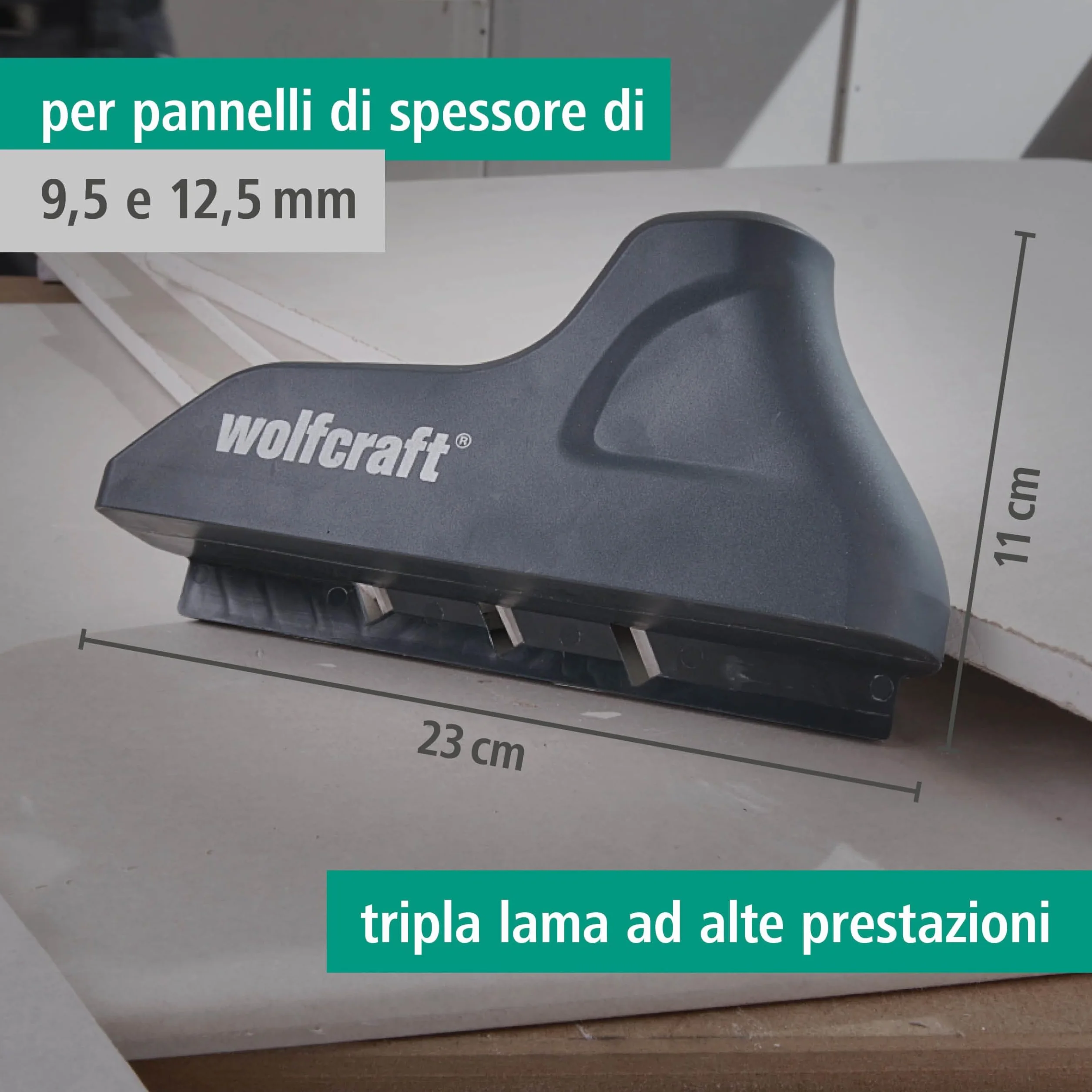 wolfcraft Pialla per Bordi a Tripla Lama 9,5 12,5 mm per Cartongesso