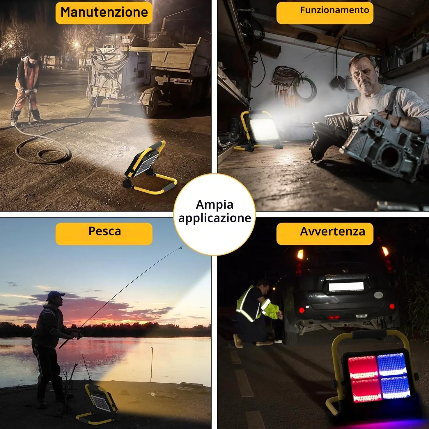 MASMEJOR Faro LED Ricaricabile Solar, Supporto Metallico, 10000LM, 12000mAh | 100W, 336 LEDs, 4 Modalità Luce, Base Magnetica, Uscita USB, Portatile per Campeggio, Garage, Pesca, Emergenze