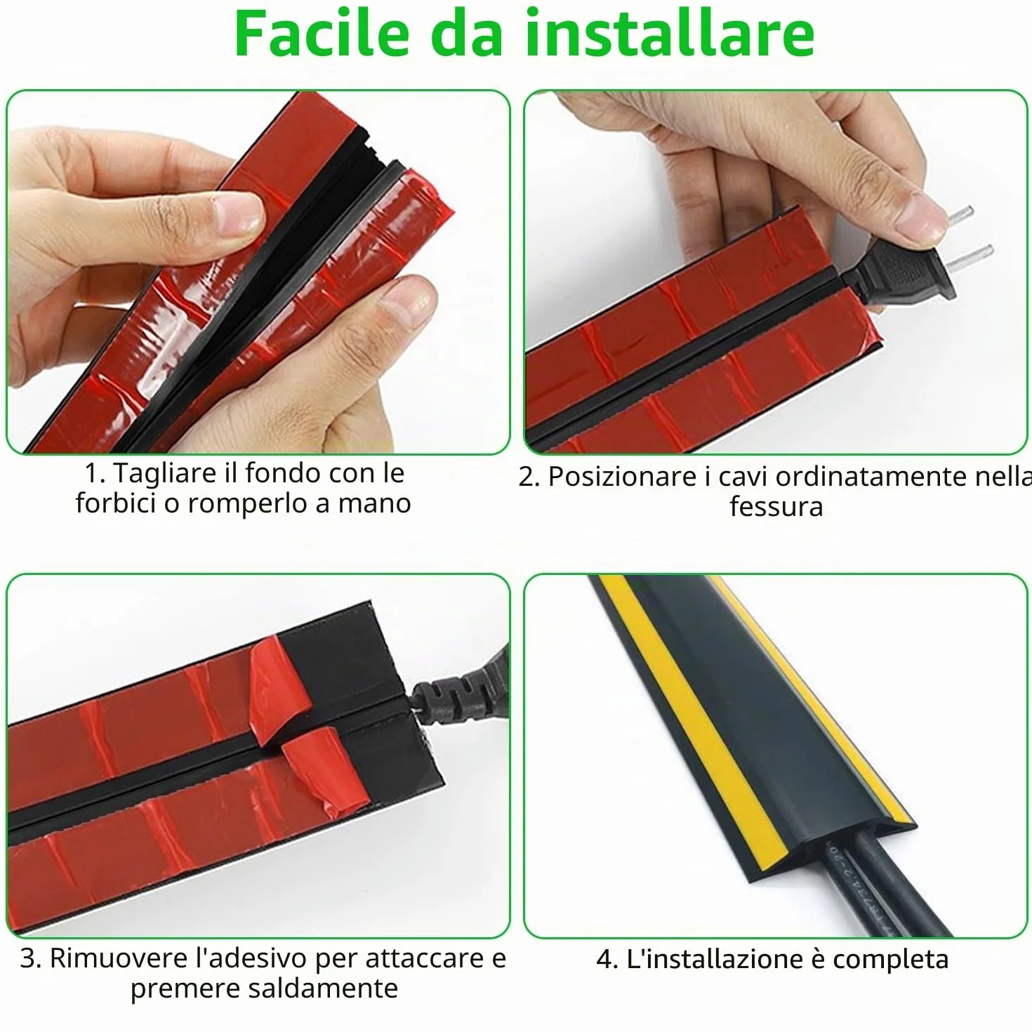 Canalina Passacavi Pavimento 300 cm, Calpestabile Esterno Adesiva PVC Flessibile per Cavi Elettrici