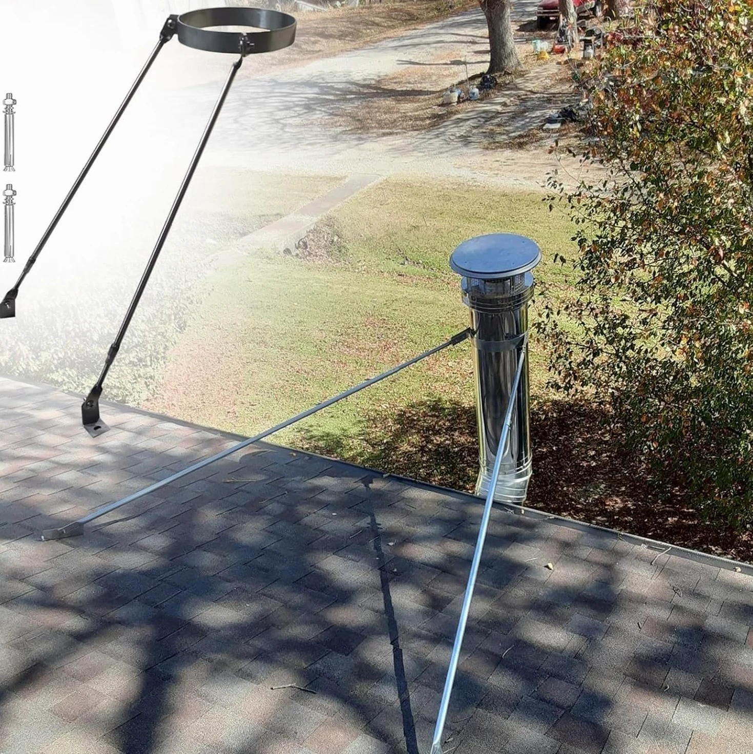 Supporto per Tubo da Stufa Supporto Tubo Stufa a Parete Kit di Supporto del Tetto esteso, Supporto del Tetto esteso per garantire, Stabilizzatore Downpipe(100mm/10cm Dia Hoop)