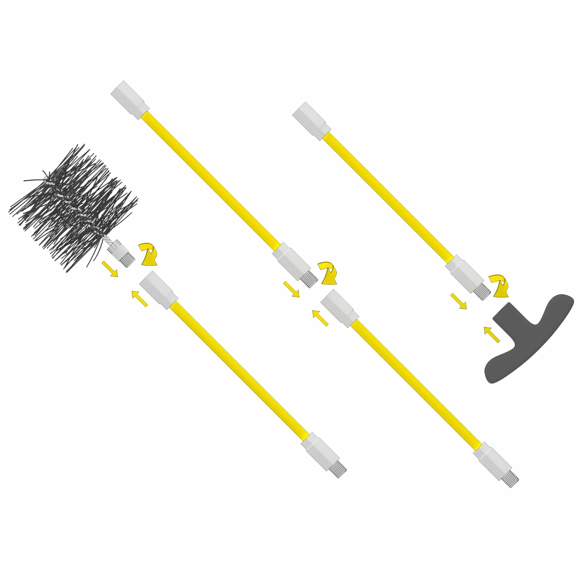 HANSA Kit di pulizia per stufa a pellet e camino, prolunga 3 metri, 2 spazzole in nylon, spazzola multiuso e manico
