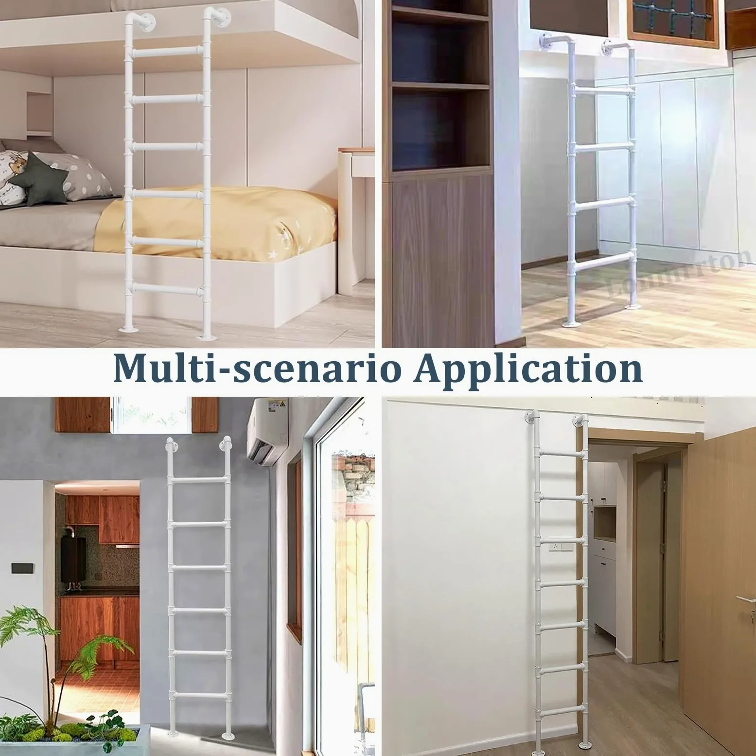 Scala a Parete per Appartamenti Domestici, Scala di Uscita per Finestra del Seminterrato Scala a Pioli in Metallo Bianco per Letto a Castello Soffitta Camper, Scale Dritte Multiuso a 3/4/5 Gradini(146