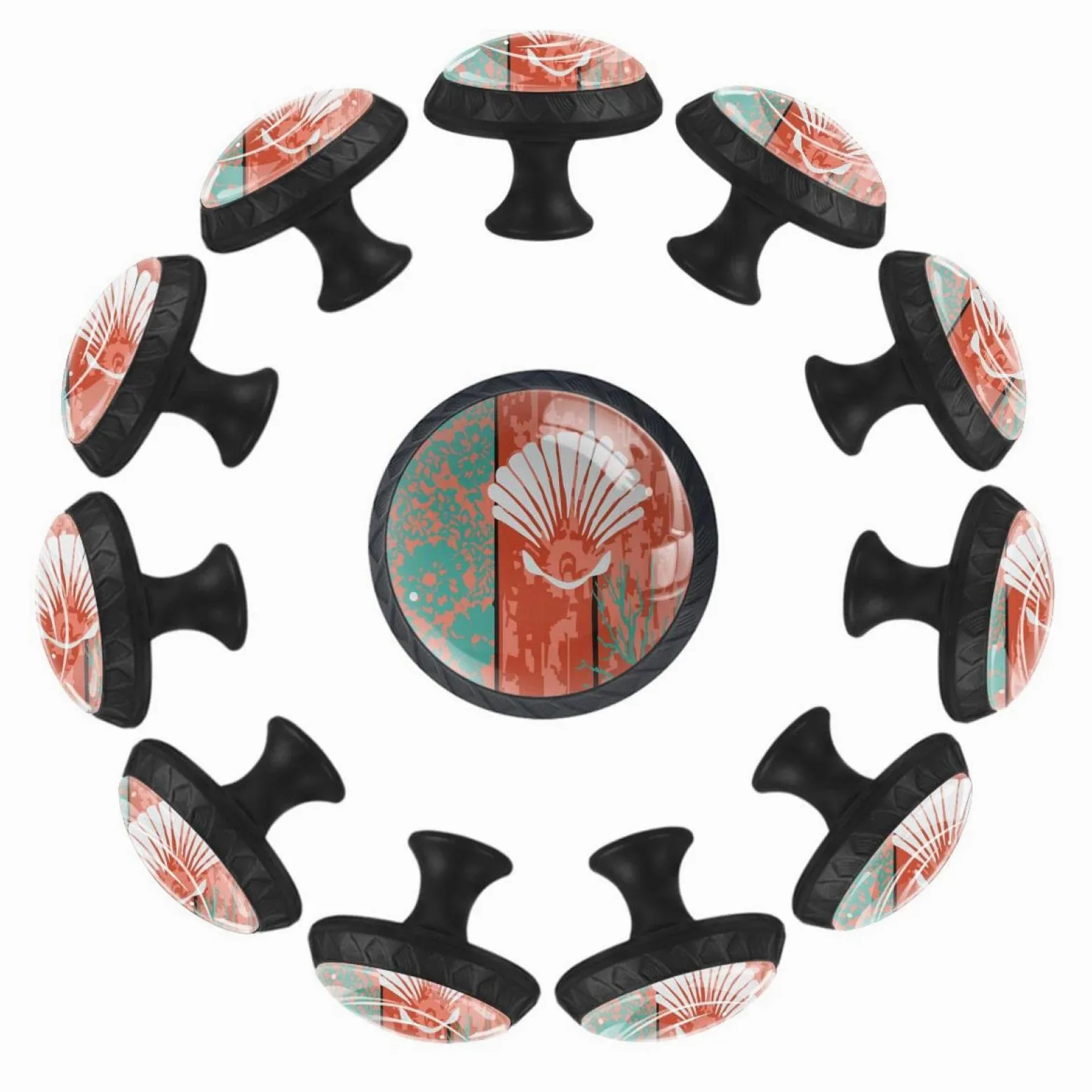 TBOUOBT Confezione da 12 pomelli per mobili, pomelli per comò, pomelli per cassetti, pomelli per mobili da cucina, pomelli per armadi e cassetti,Conchiglia corallo oceano legno verde rosso