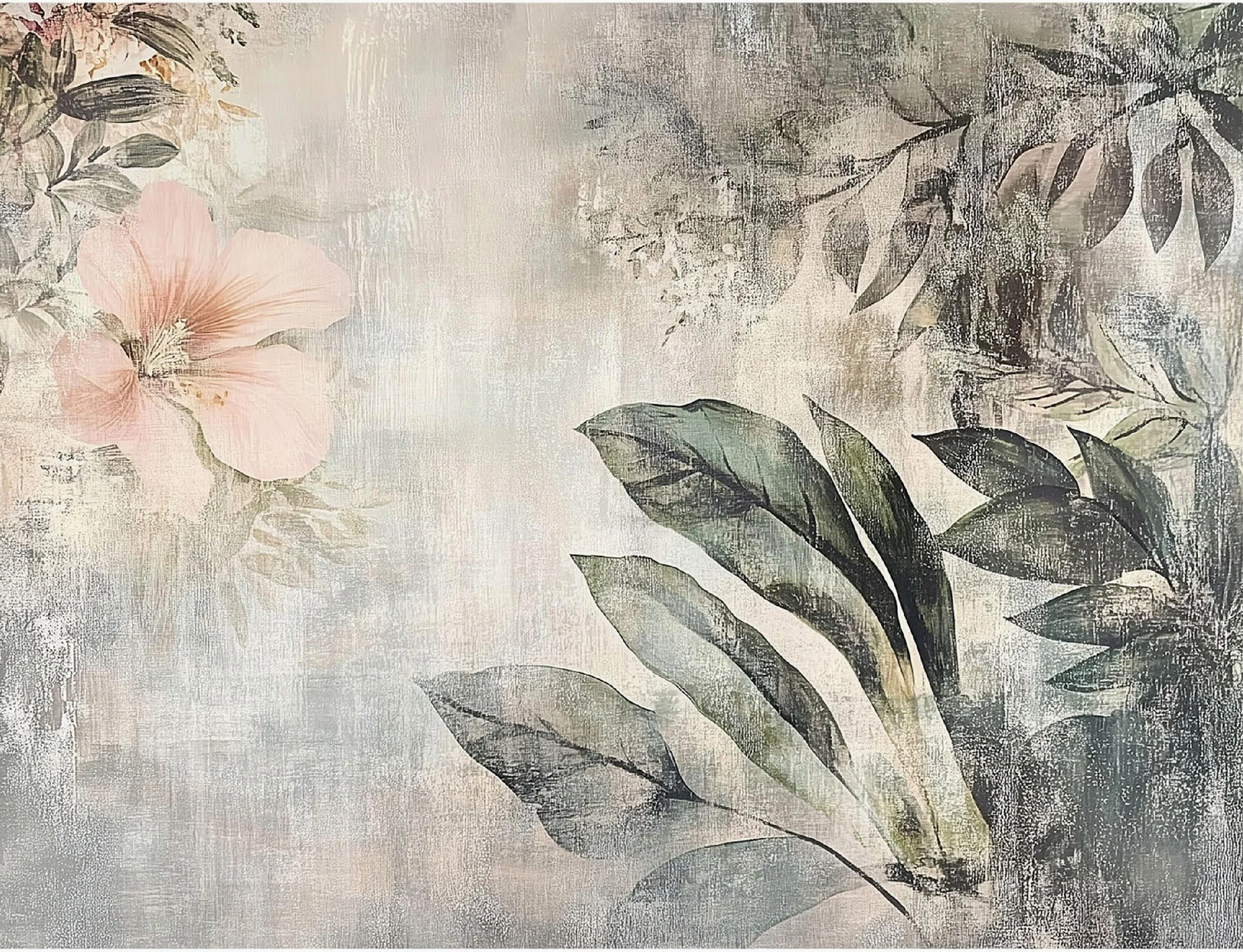 WallArena - Carta da parati fotografica - Botanico 350x250 cm - Murale fotografico - Per soggiorno e camera da letto - Effetto 3D - con Colla - foglie fiori vintage grigio