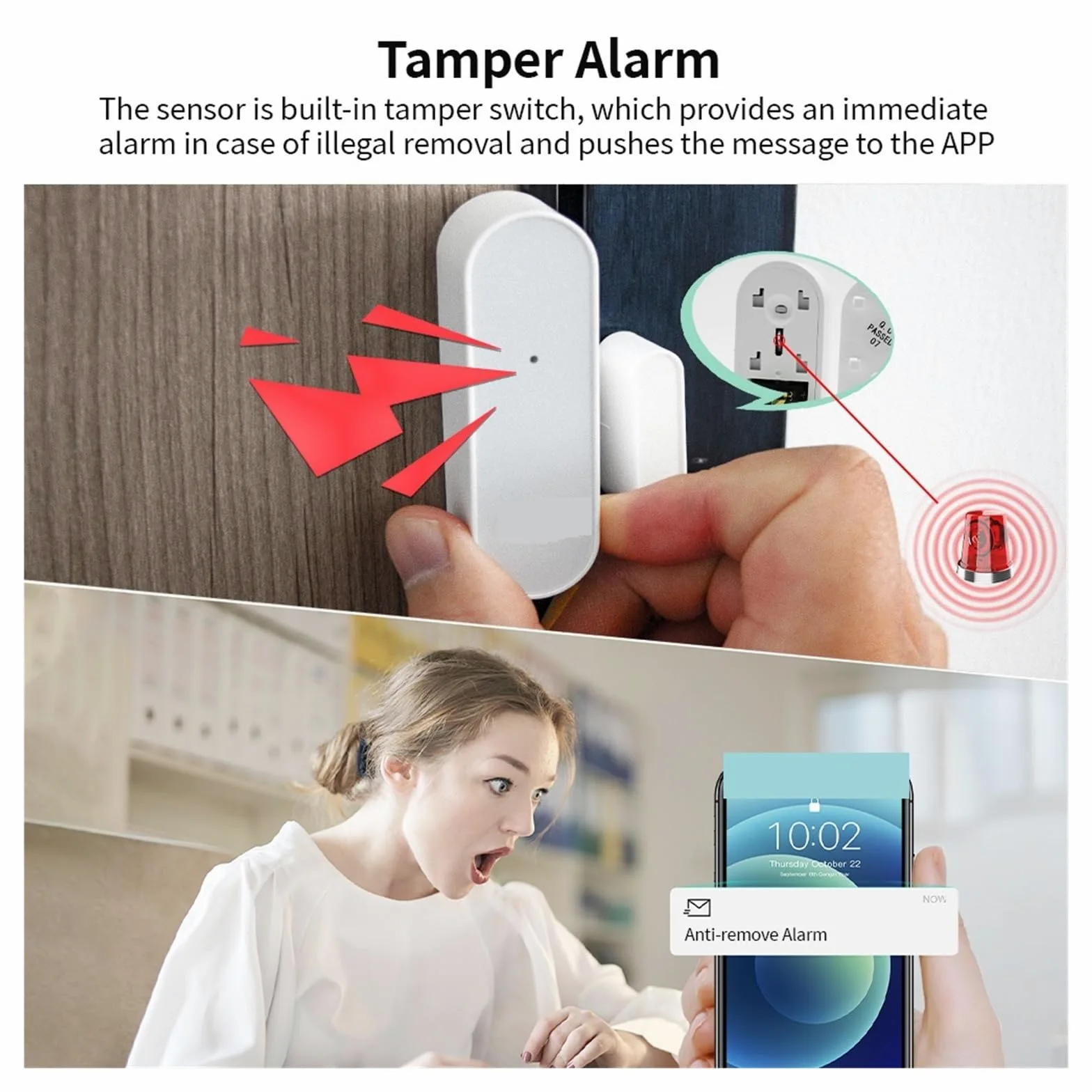 Sistema di allarme per la sicurezza domestica, Sensore Porta Sensore Finestra Sicurezza Domestica Intelligente Rilevatore Apertura Porta Allarme Apertura Porta Magnetica Wireless per la casa, appartam