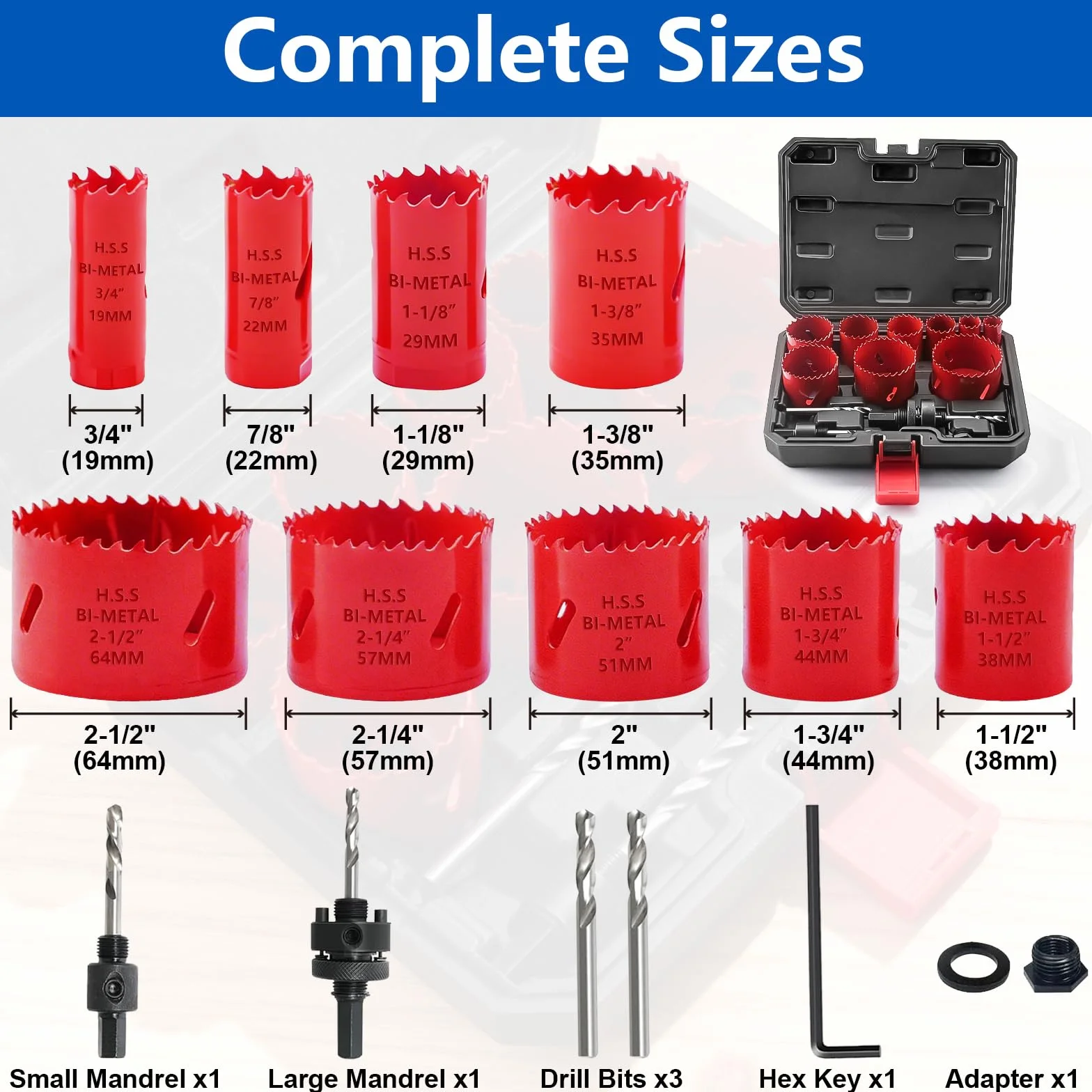 Greywolf Set 15 pezzi sega a tazza bimetallica M3 HSS 19-64 mm (3/4"-2-1/2")