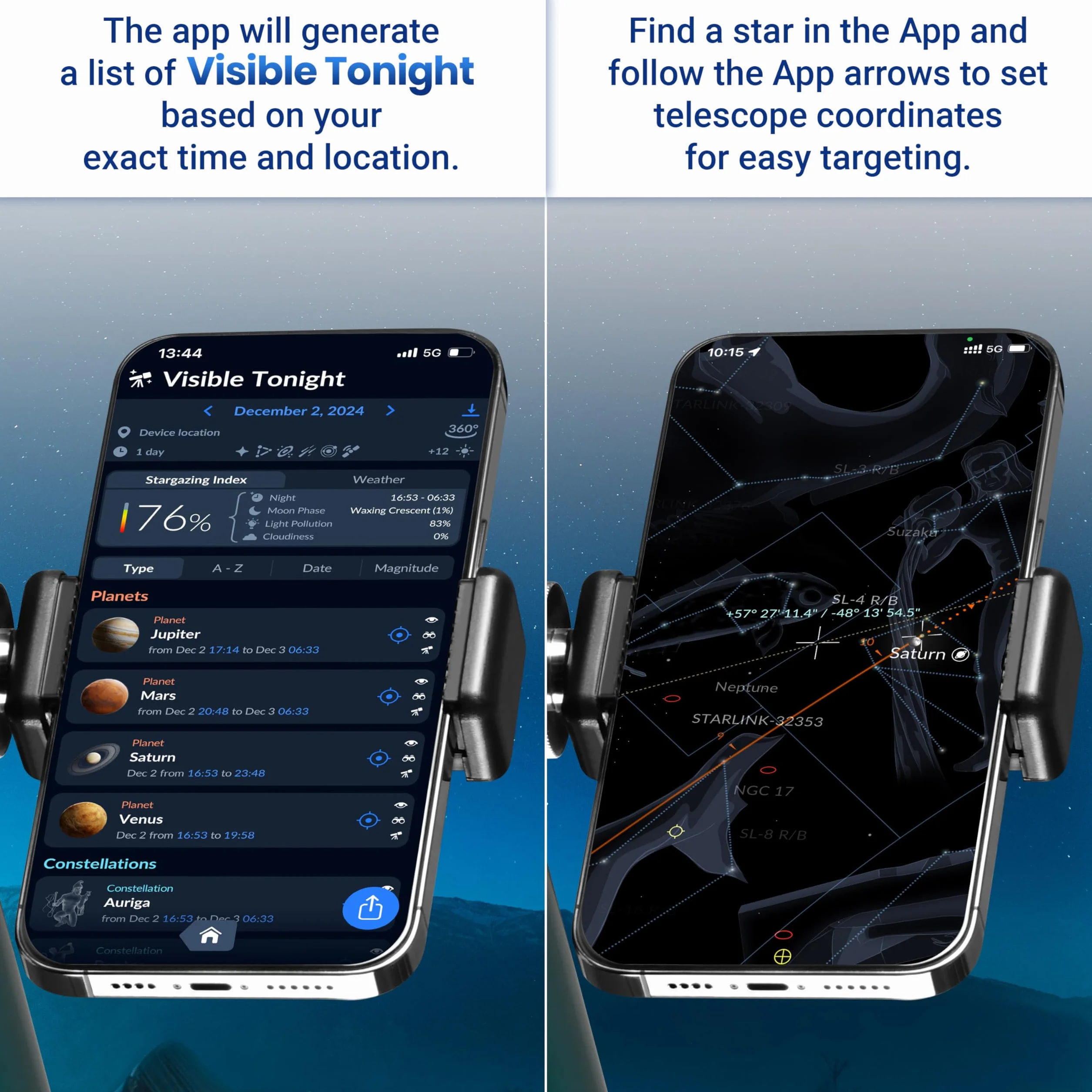 ESSLNB Telescopio 70080 Telescopio per Astronomia per Adulti con APP Stargazing Adattatore per Smartphone, Treppiede Regolabile, Mirino elettronico e Telecomando Wireless (Verde)