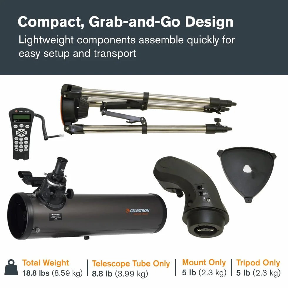 Celestron 31145 NexStar 130SLT Telescopio riflettore newtoniano computerizzato portatile con montatura a forcella a sgancio rapido, software Starry Night Special Edition, grigio