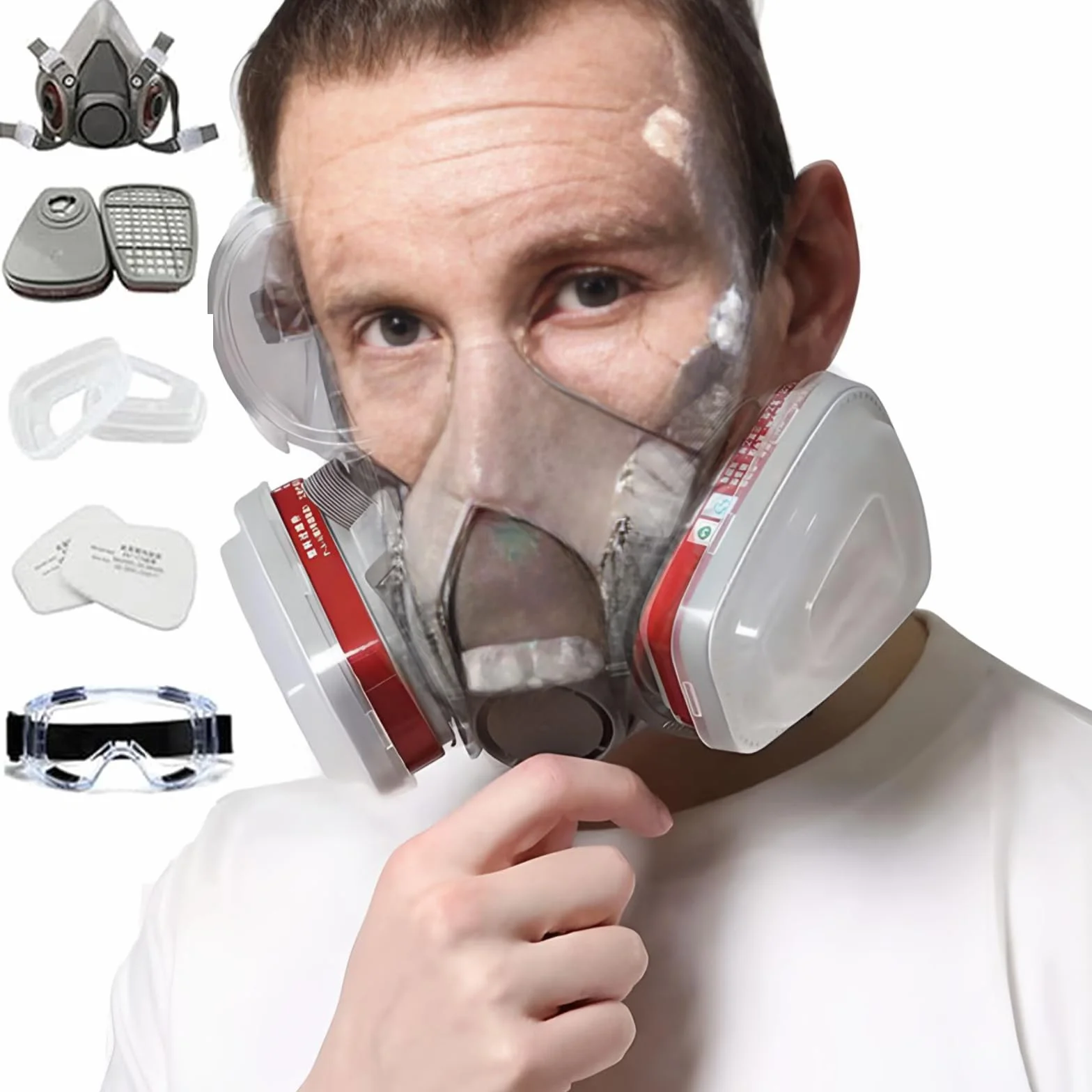 Maschera di Protezione Binnan con Filtri e Occhiali, Antipolvere Riutilizzabile per Decorazione e Lucidatura