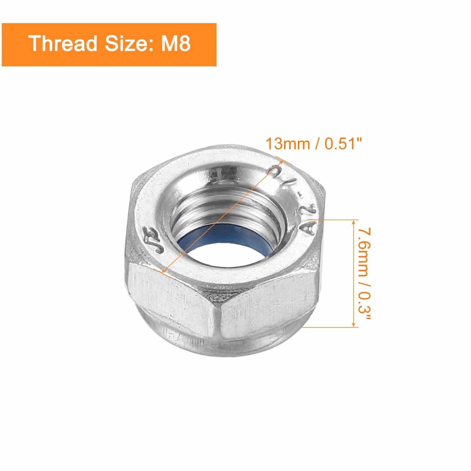 QUARKZMAN Nakrętka Blokująca M8x1,25mm 304 Stal Nierdzewna Nylon Insert 10szt