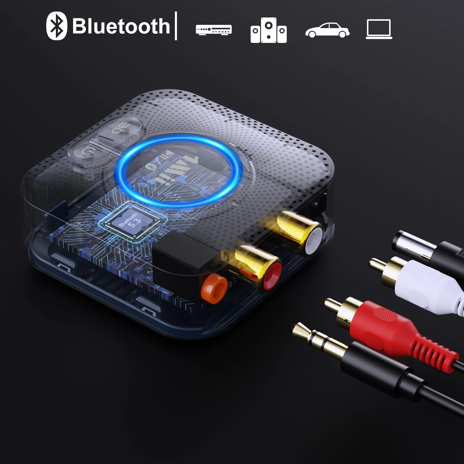 1Mii B06HD Ricevitore Audio Bluetooth 5.3, Adattatore Bluetooth per Sistema Stereo HiFi Domestico, con Audio Surround 3D a Bassa Latenza aptX HD, 15 Ore di Riproduzione, Jack AUX RCA da 3.5mm
