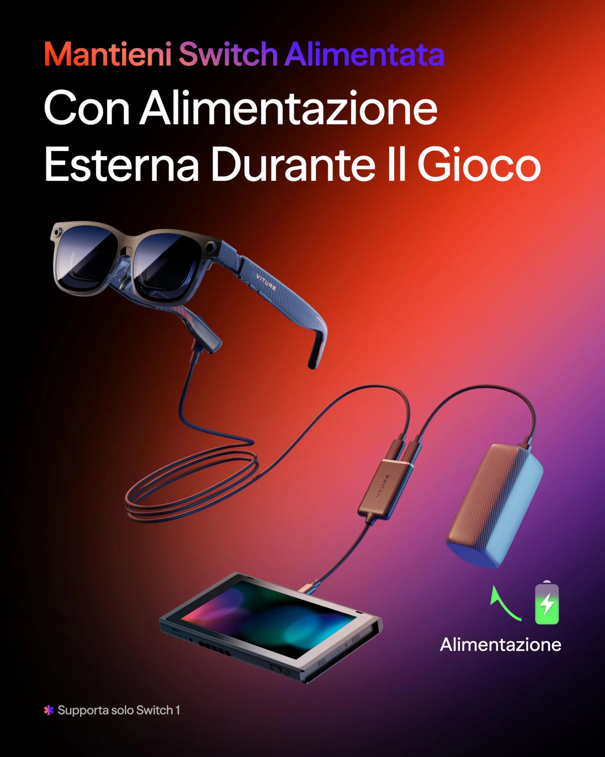 VITURE Adattatore da USB-C a occhiali e ricarica, ricarica e riproduzione, interruttore, Steam Deck