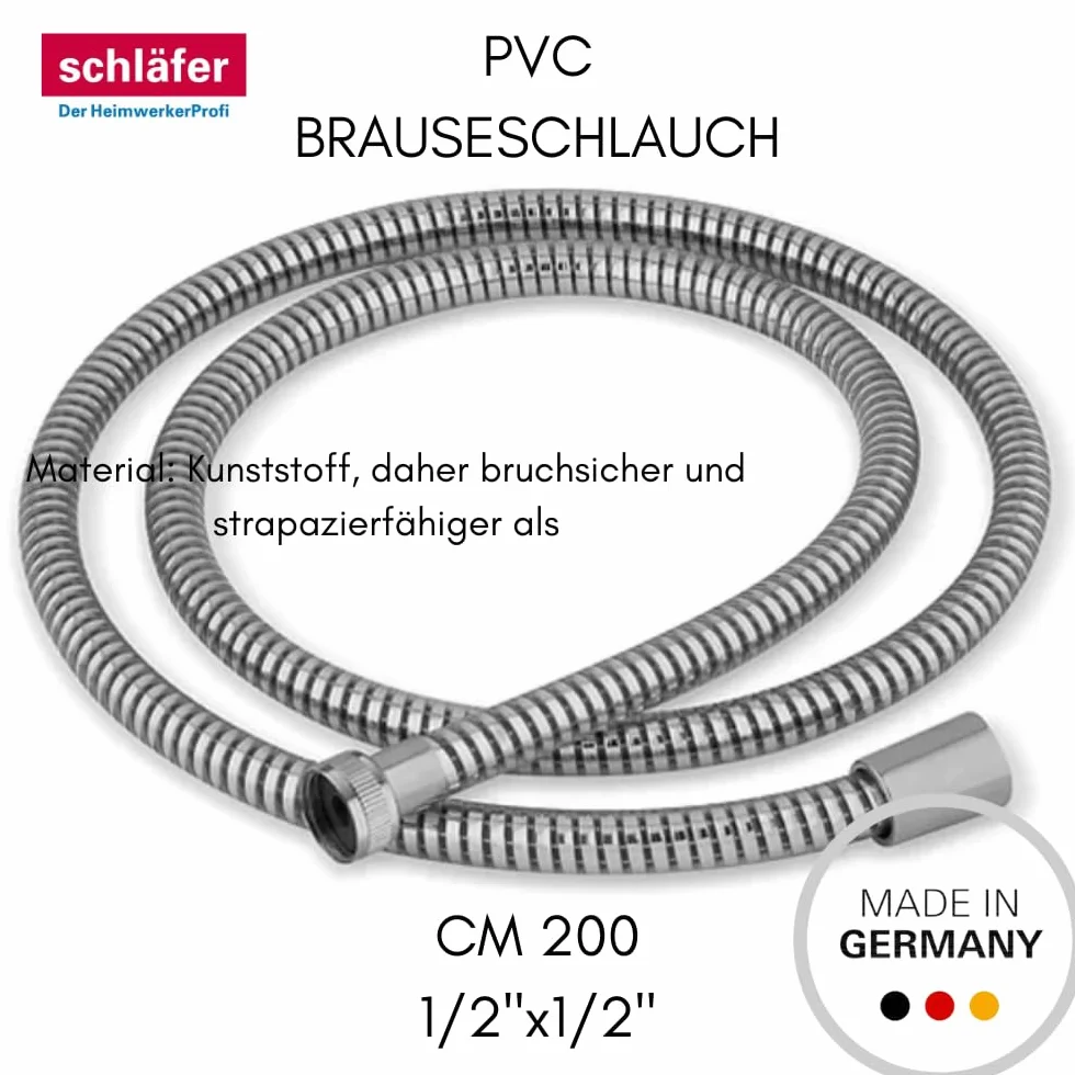 Schläfer 807690 | Flessibile Doccia 2,00 metri Connessione Universale G 1/2" Tubo Flessibile Doccia 200 cm in Plastica, Flessibile Metaflex Argento, Tubo Spiro-Flex, Ottima Resistenza Antipiega
