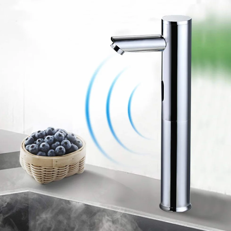 Rubinetto elettronico con sensore a infrarossi touchless per lavabo bagno cucina WC 32 cm