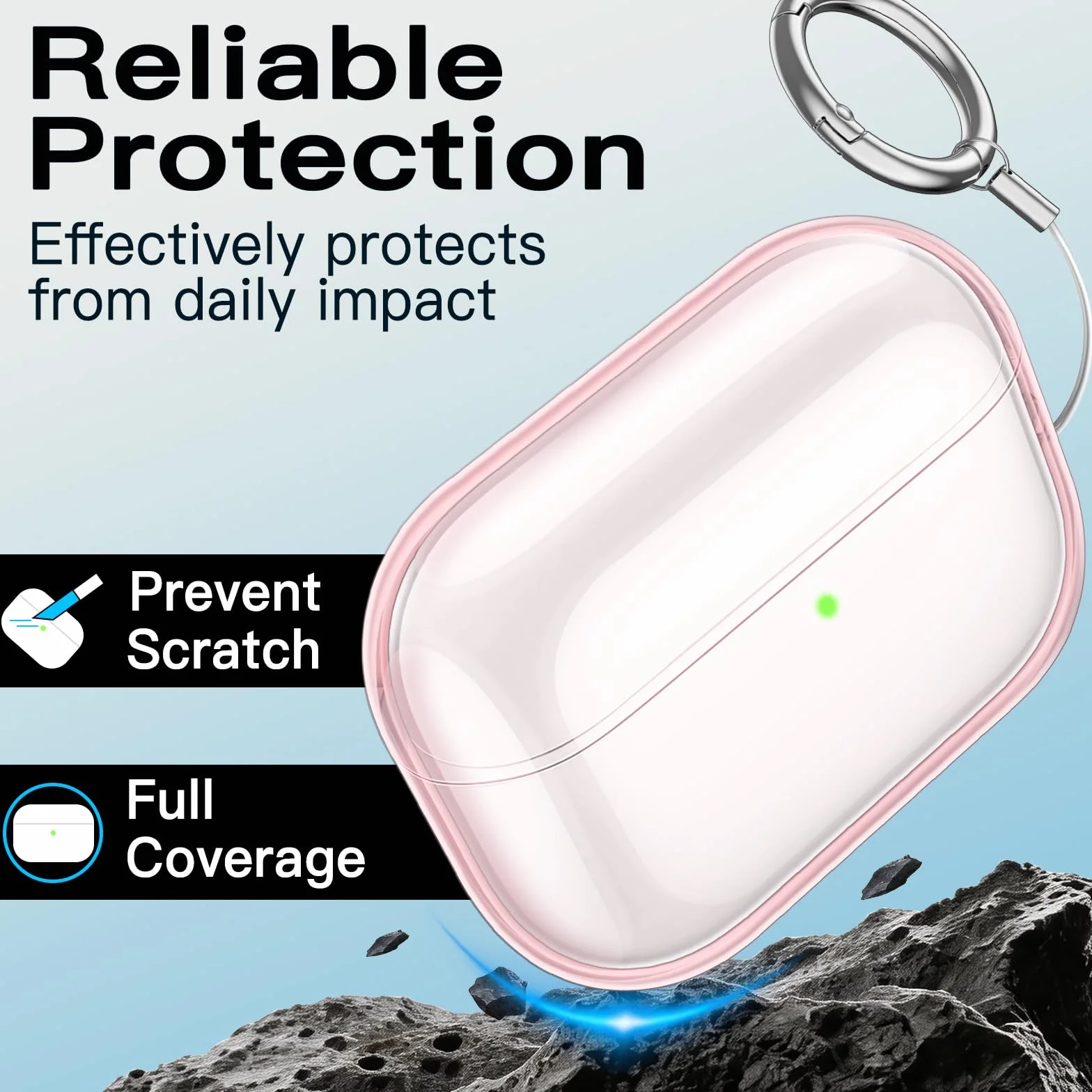 JETech Custodia Cover Chiaro per AirPods Pro 3 (2025) con Portachiavi, TPU Morbido Altamente Trasparente, Protezione Antiurto (Rosa Trasparente)