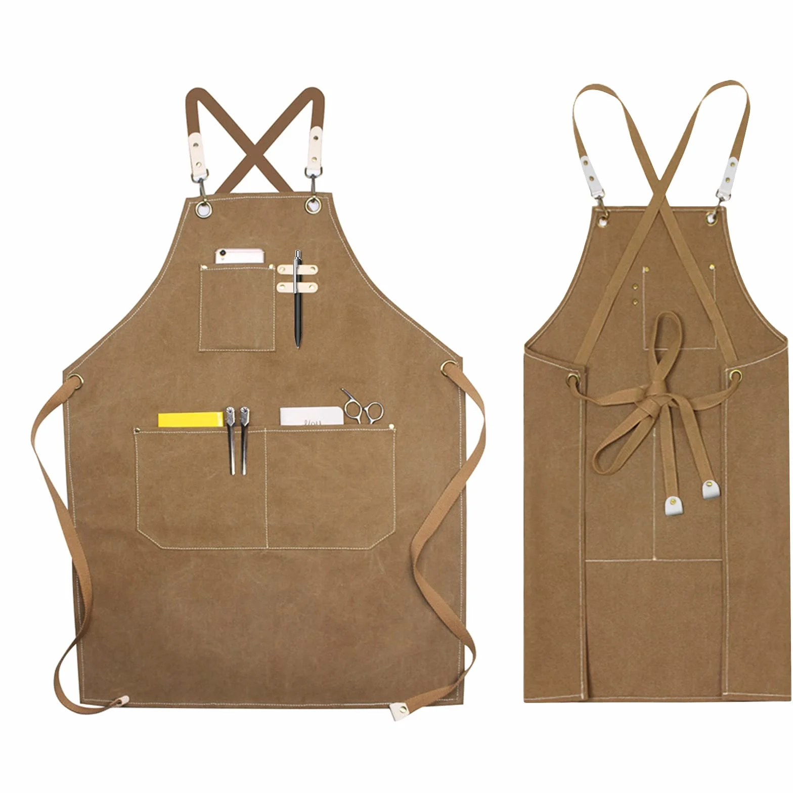 Grembiule da Lavoro Uomo in Tela, Grembiule Donna Durevole di Tela con 4 Tasche per Falegname Tatuatore Fabbro Pittore Barista, Design a Tracolla, Adatto per Casa Lavoro Campeggio all'Aperto-Nero