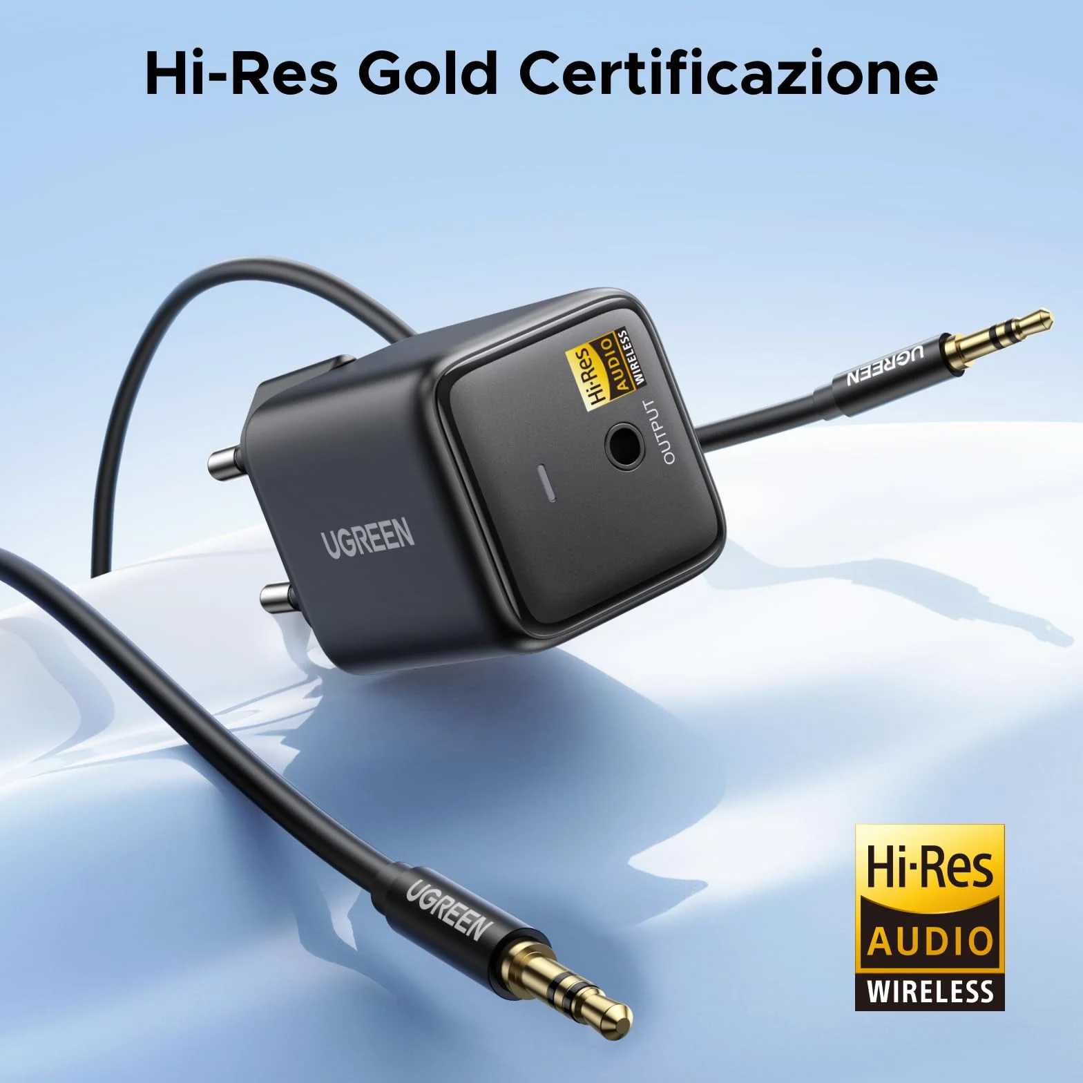 UGREEN Ricevitore Bluetooth 6.0 LDAC/SBC/AAC Audio Adattatore 3,5 mm Hi-Res HiFi Bassa Latenza Wireless Alimentatore a Innesto Diretto Compatibile con Telefono Tablet Altoparlante Amplificatore