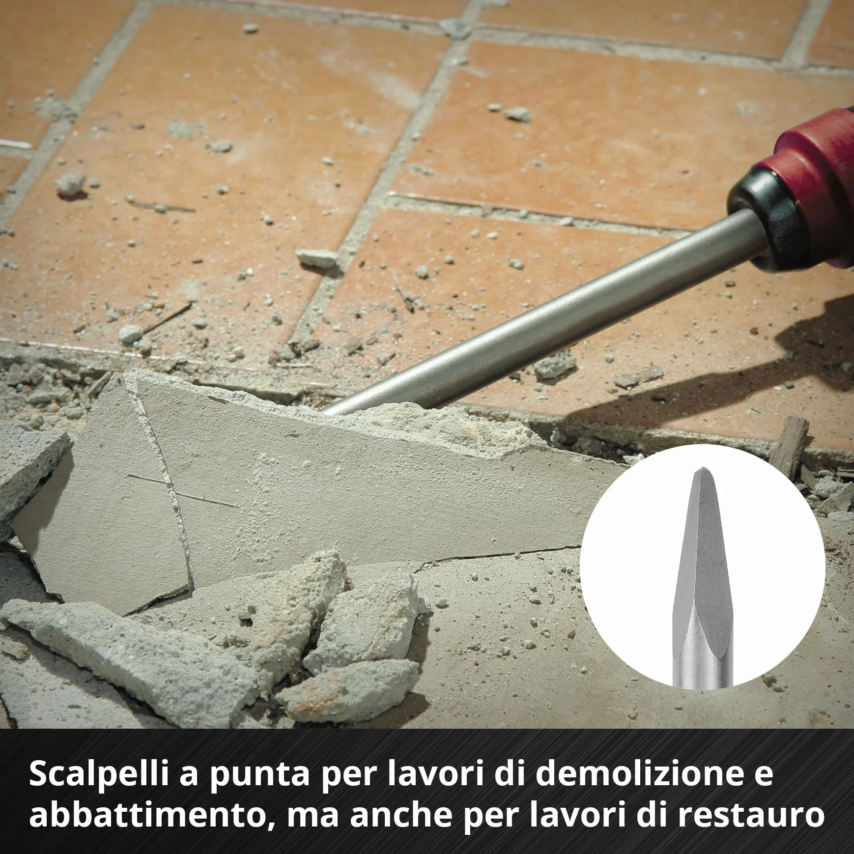 Originale Einhell set di scalpelli SDS Max da 3 pezzi, 400 mm (scalpello a punta, scalpello piatto da 25 mm, scalpello a vanga da 40 mm, acciaio 40 Cr, per lavori di demolizione e ristrutturazione)