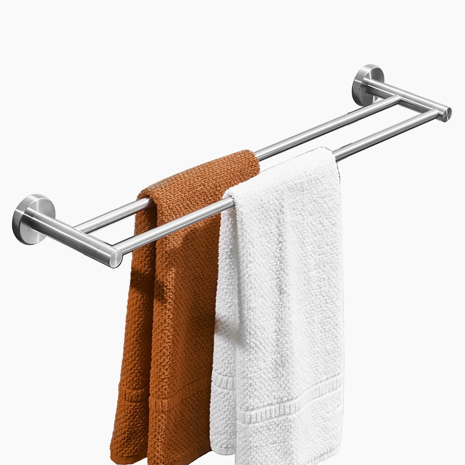 Doppio Portasciugamani da Bagno, Lungo, 40Cm-100Cm, Finitura Argento Spazzolato, Portasalviette Sustowel, Appendiabiti A Parete con Base Rotonda, Appendiabiti da Cucina/40Cm