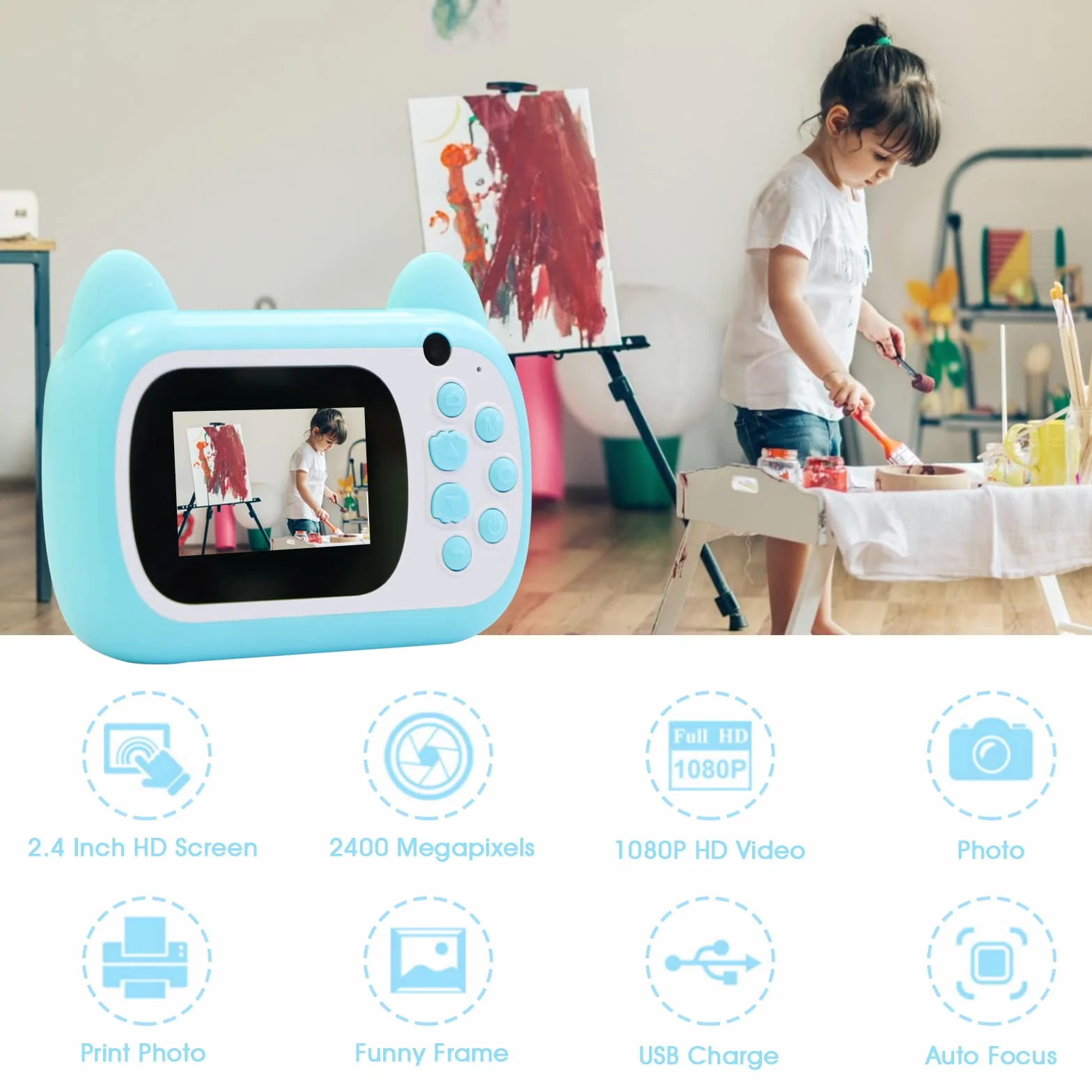 Fotocamera digitale istantanea per bambini, schermo LCD da 6,1 cm, zoom 6x, 24 MP, doppio obiettivo e registrazione di video 1080P, per bambini e bambine, colore verde