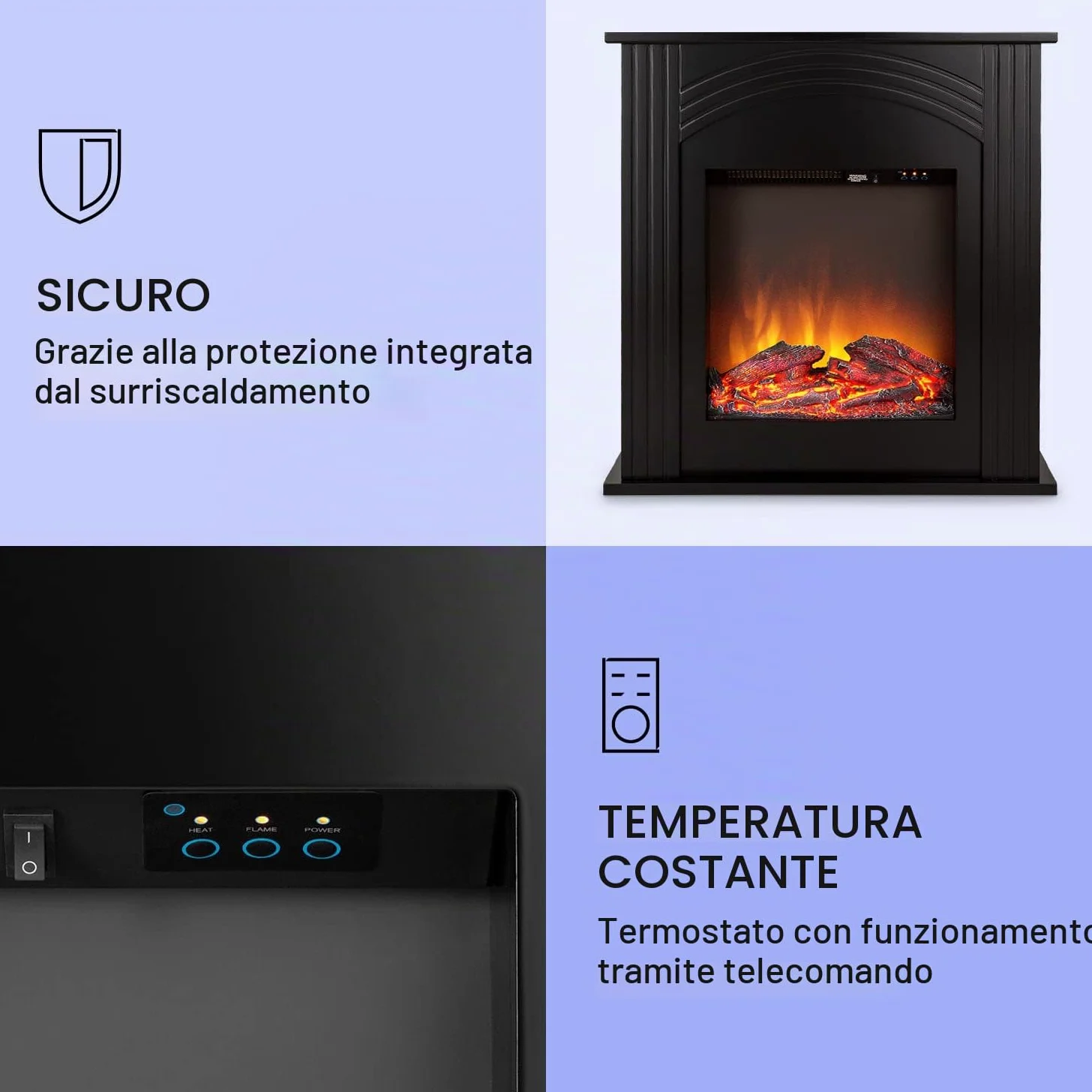 Klarstein Elbrus - Camino Elettrico, Caminetto con 2000 W, Tecnologia LED, Camino Finto con Telecomando, Nero
