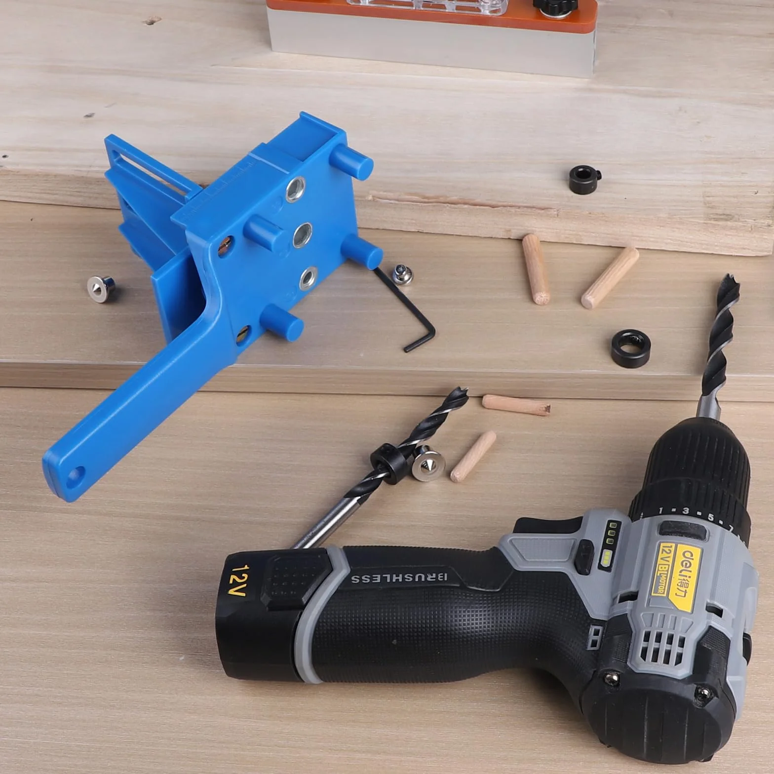 EXLECO Regolabile Dima per Spinatura Legno 6/8/10mm Guida Foratura Tascabile Blu