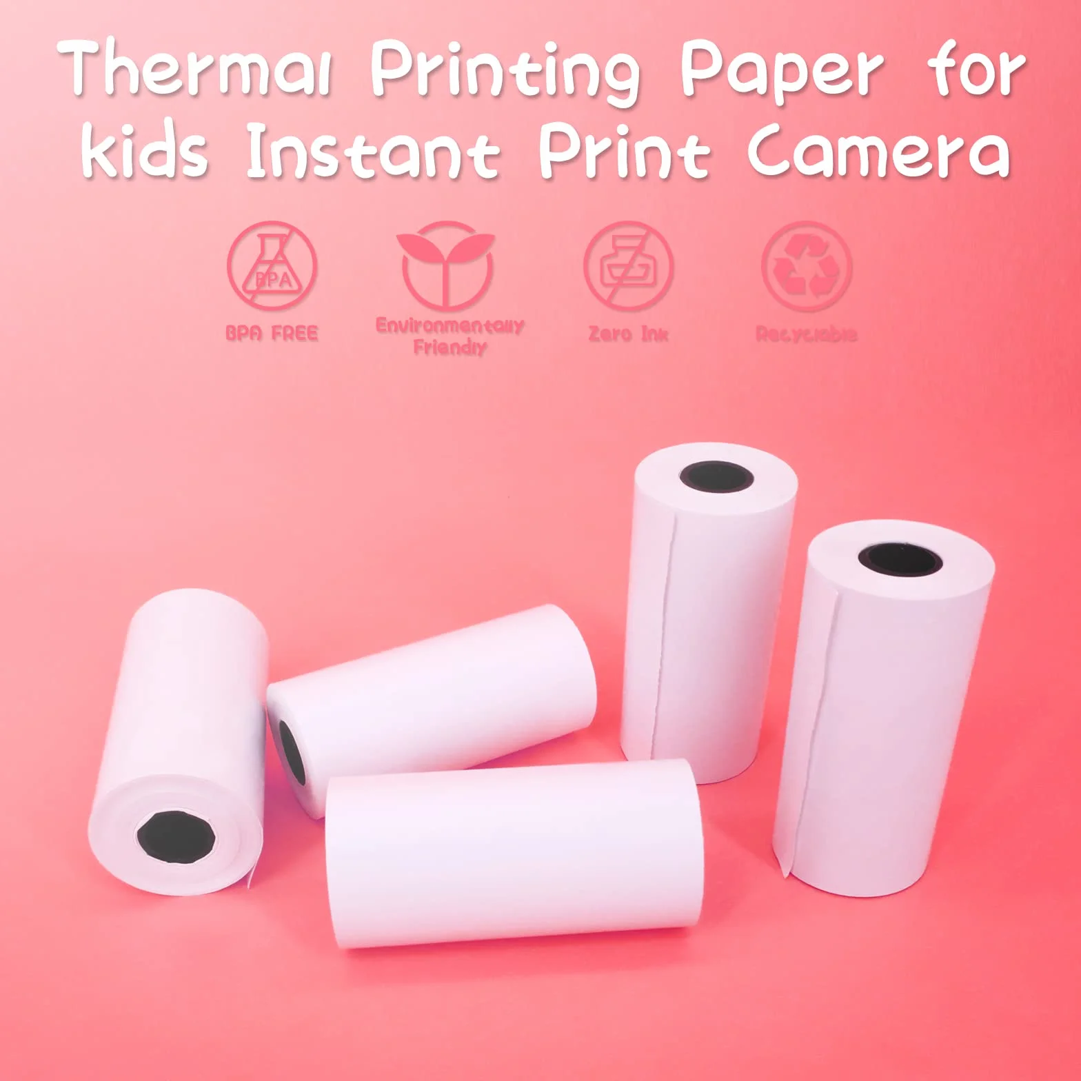 Ushining 5 rotoli di carta per fotocamera per bambini, stampa digitale fotocamera istantanea, carta termica, ricarica per fotocamera per bambini