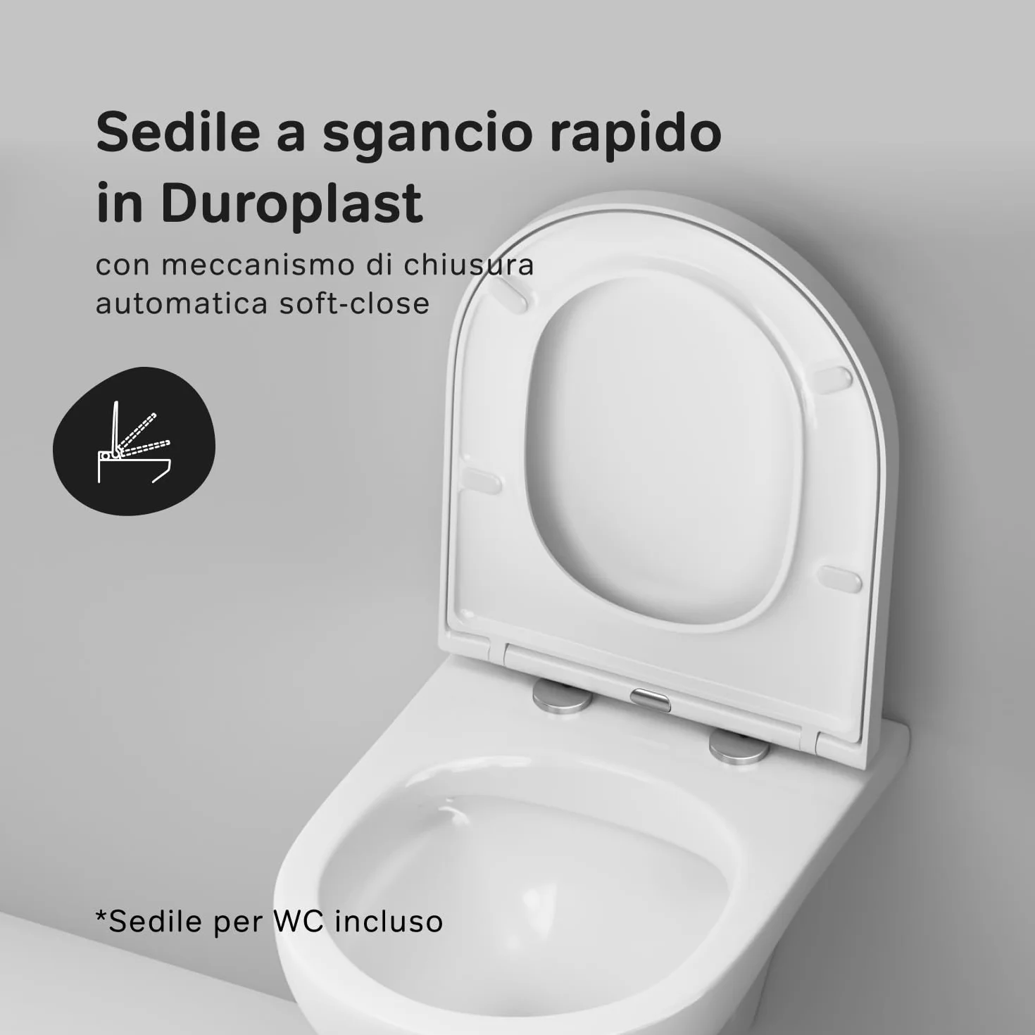 AM.PM Hit WC sospeso senza bordo con sedile abbassamento automatico FlashClean ceramica risciacquo profondo