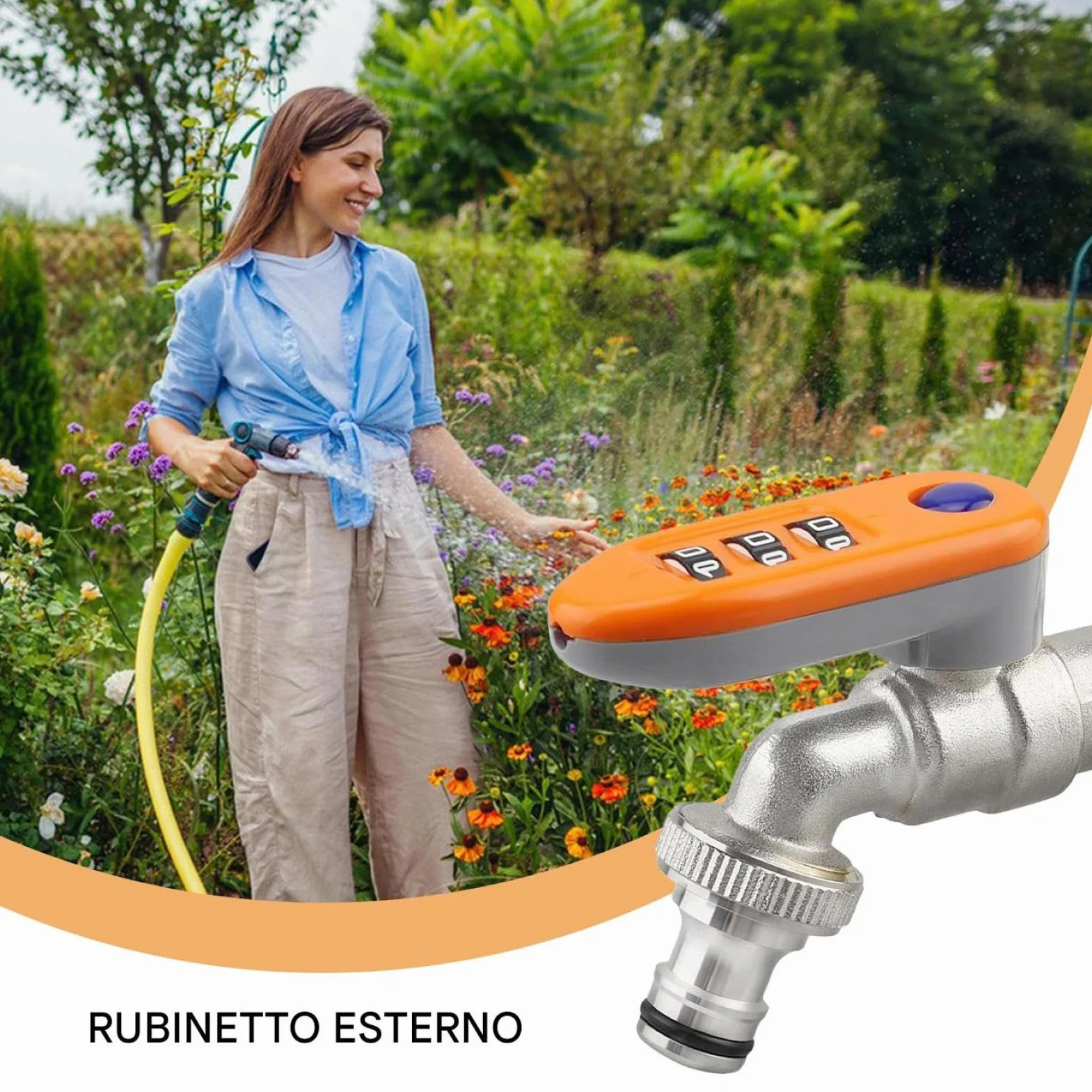Bavaglino per tubo da esterno con chiusura a combinazione, meccanismo di controllo del flusso del giardino