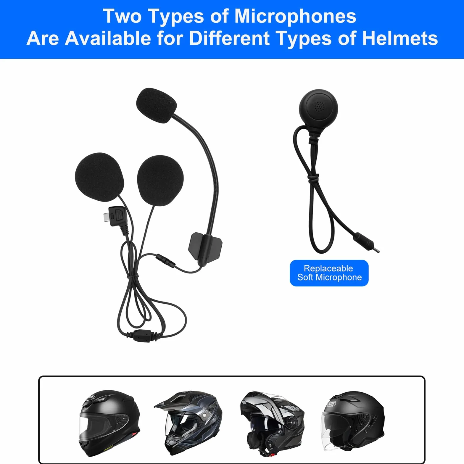 Kit Microfono e Altoparlanti per Casco da Moto con Accessori di Montaggio B2X Interfono Moto – Include Microfono Morbido e Rigido
