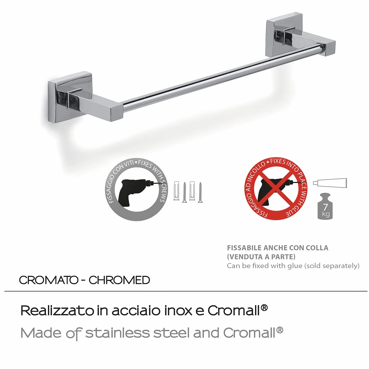 GEDY G-Pukhet Porta Asciugamani Cromo 35 cm Acciaio Inox Design R&S